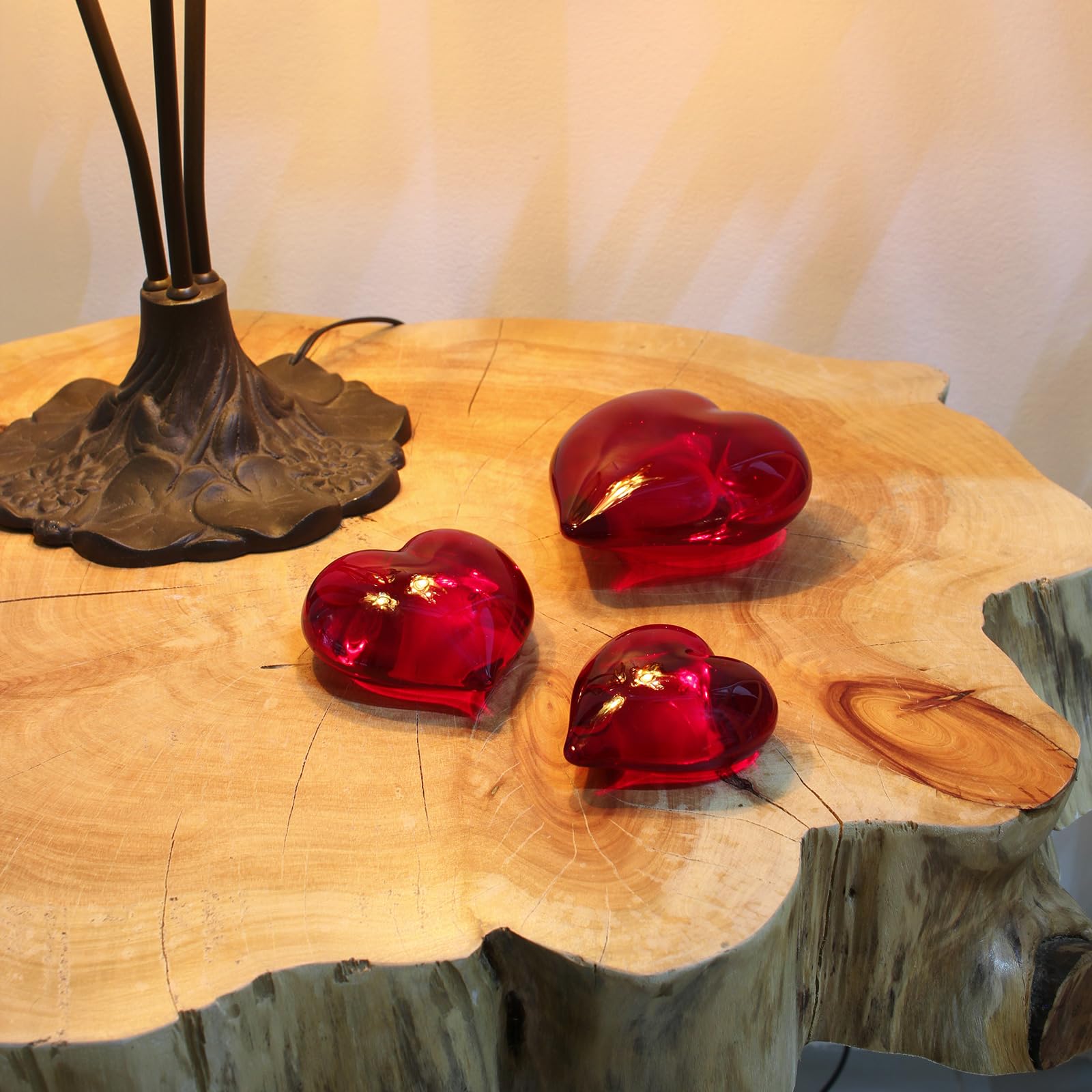 Hand Blown Murano-Style Big Red Heart Glass Paperweight - Cá d'Oro Art Glass Decoration for Home Office Desk, Gift for Valentine's Day & Anniversary