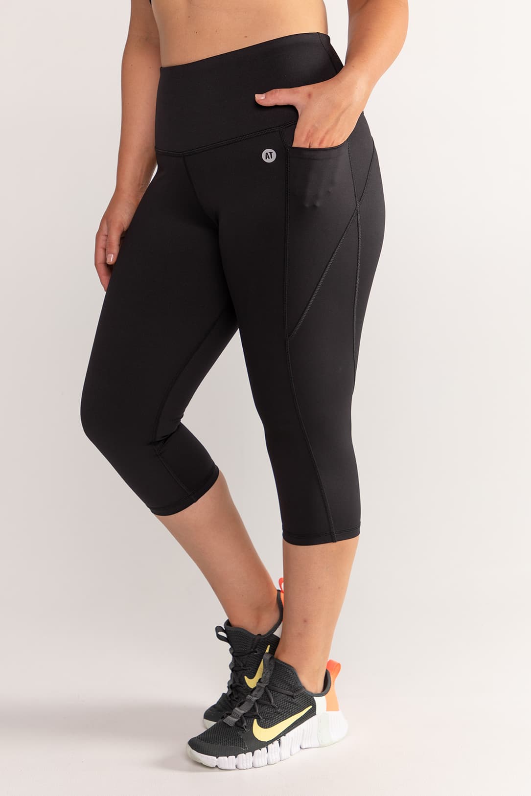 Training Pocket Move 3/4 Length Leggings for Women - Black | High Waist Workout Yoga Pants with Side Pockets | Perfect for Gym, Running & Lounge Wear