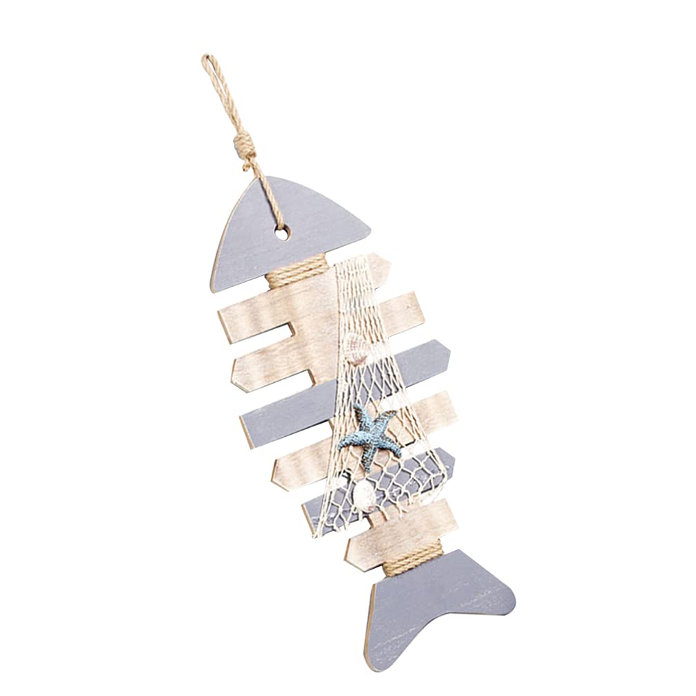 ARTIBETTER Mediterranean Ocean Fishbone Wall Hanging Decor - Sky Blue Vintage Fishing Ornament for Home, Living Room, Bedroom & Office - Coastal Style Home Decoration for Beach House & Nautical Themed Spaces