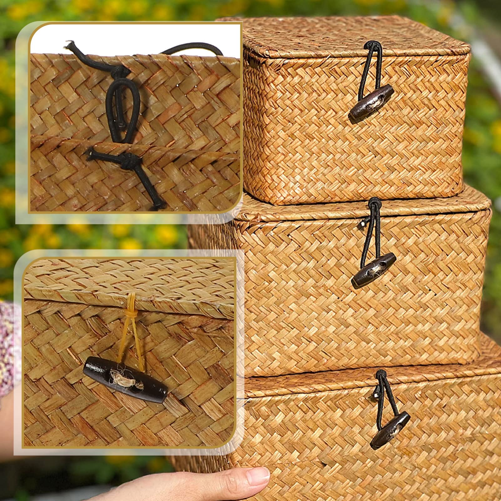 Zerodeko Rattan Storage Basket with Lid - Shelf Organizer for Bread, Cosmetics & Home Decor