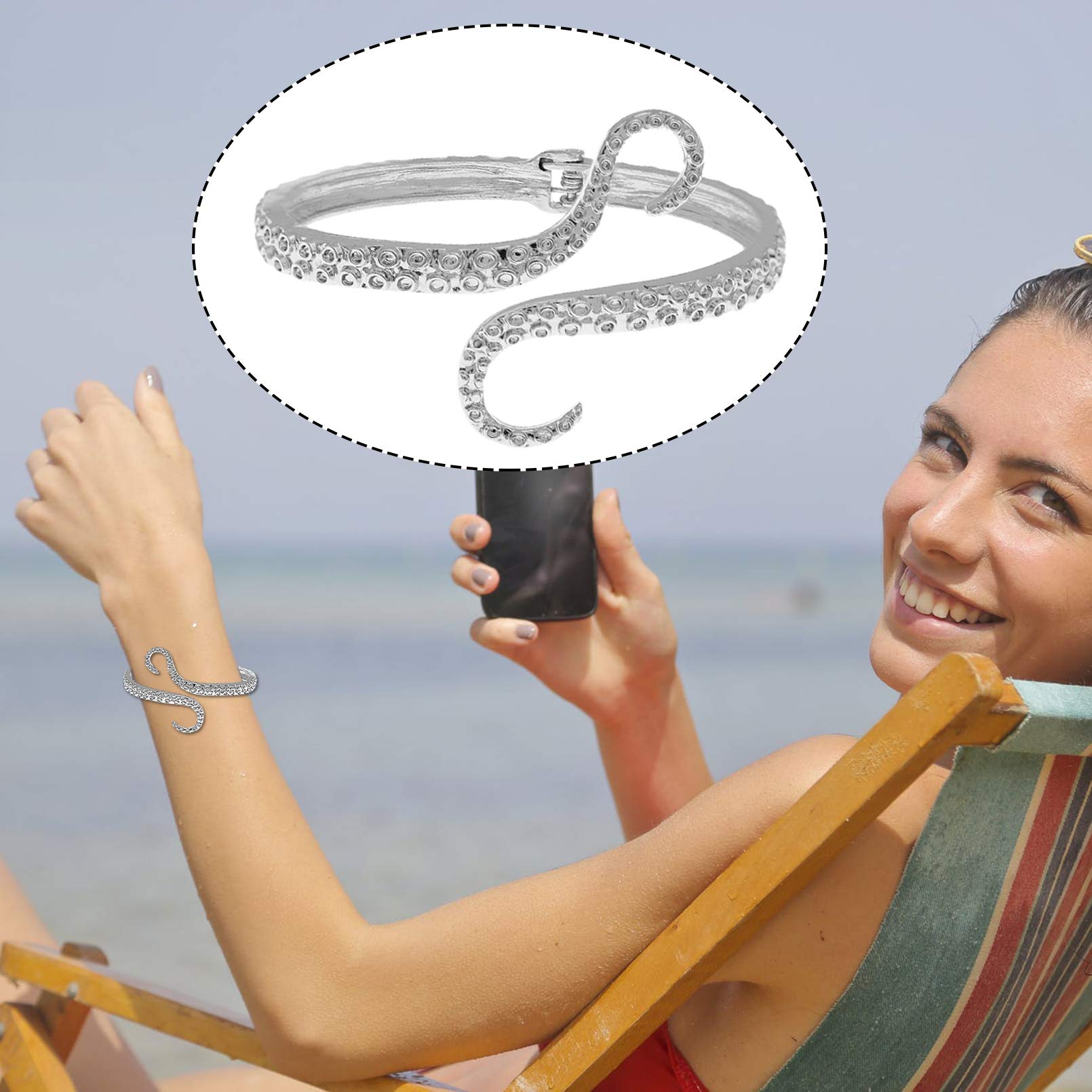 RechicGu Octopus Tentacle Bracelet - Gothic Sea Creature Hinged Bangle Arm Cuff for Horror Lovers | Perfect for Halloween, Cosplay, Goth Fashion & Dark Aesthetic Outfits