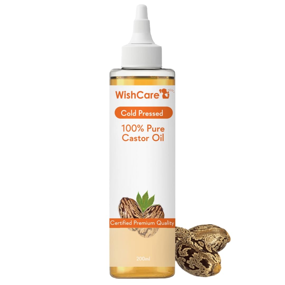WishCare Premium Cold Pressed Castor Oil - 100% Pure Virgin Grade for Hair Growth, Eyelashes, Eyebrows & Skin Care - 200ml - Ideal for Natural Hair Treatment, Beard Growth & Moisturizing Dry Skin