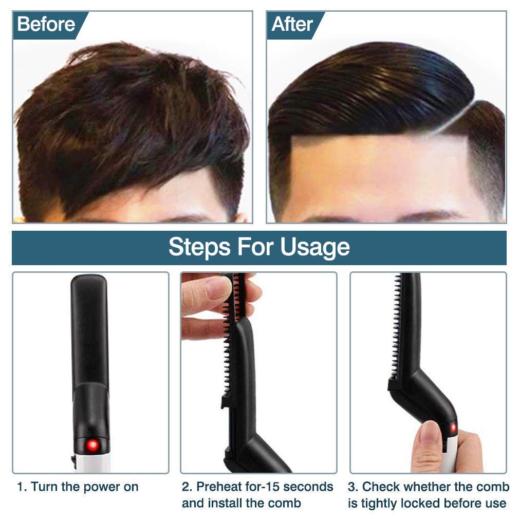 Spefez Beard Straightener Comb for Men - Portable Travel Beard Brush & Styler with Iron, White | Perfect for Home, Salon & On-the-Go Grooming