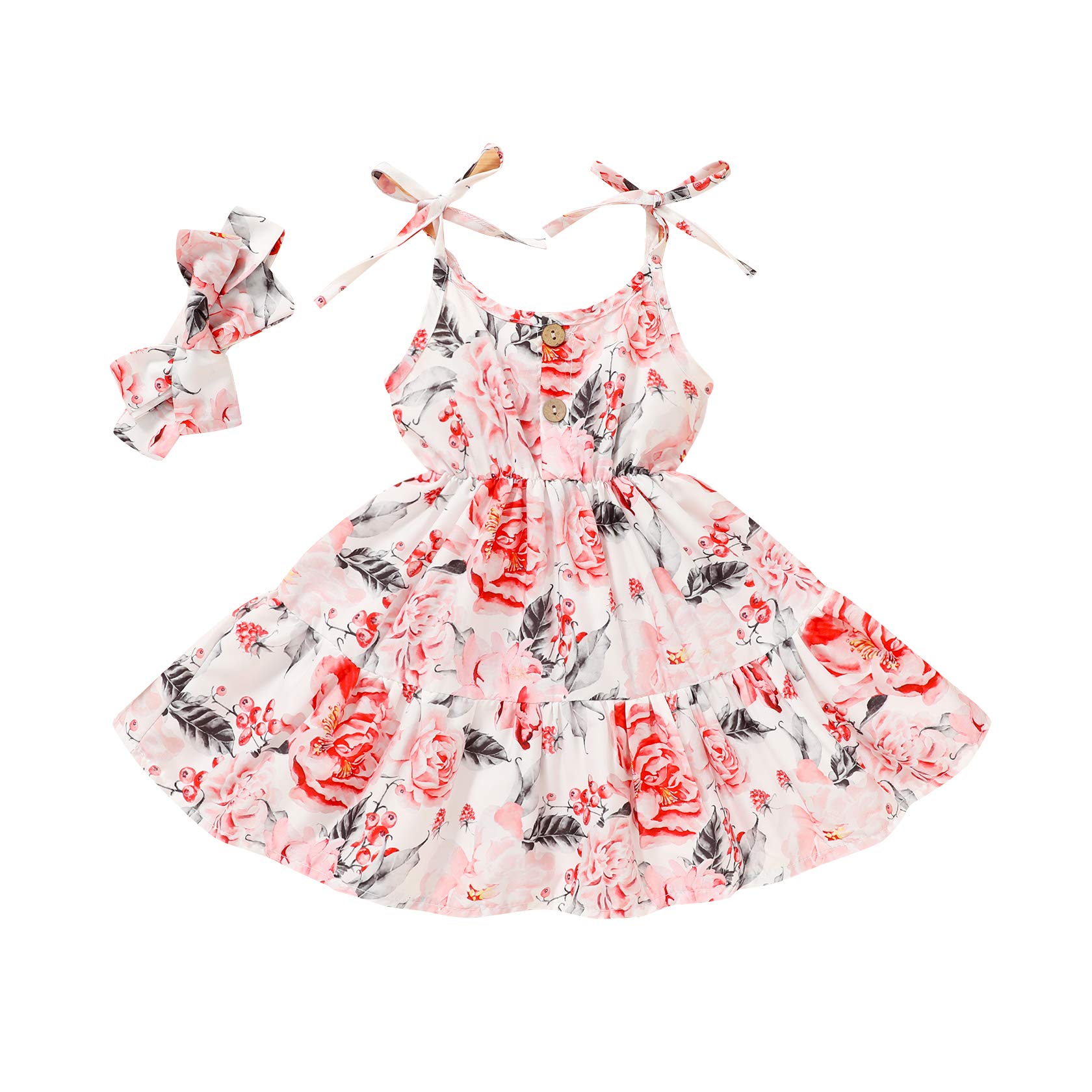 Happy Town Toddler Girls Summer Dress - Button Strap Princess Sundress for 1-6 Year Olds | Perfect for Beach, Birthday Parties & Outdoor Play