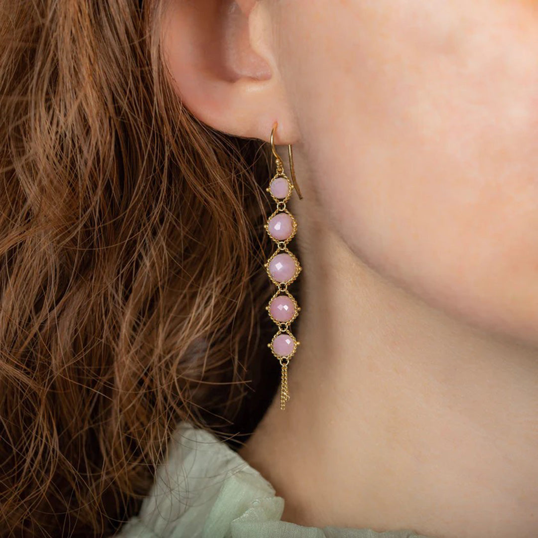 Pink Opal Earrings for Women - Handmade Long Textile Dangle Earrings | Boho Chic Jewelry for Parties, Weddings & Everyday Wear