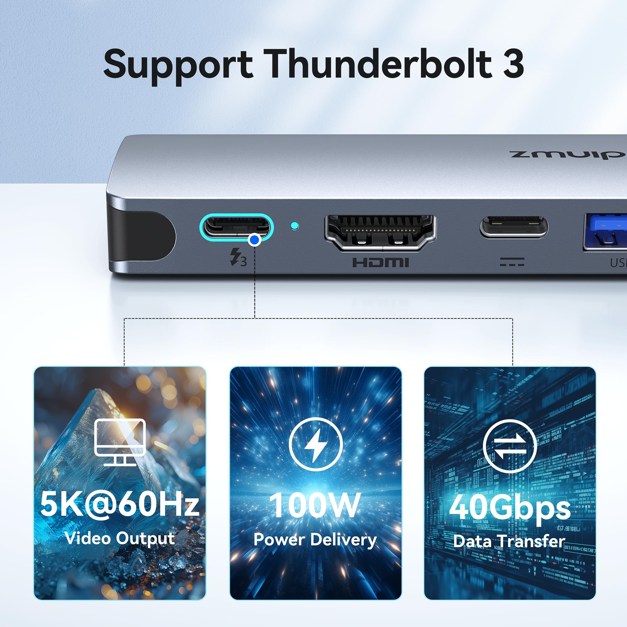 8-in-1 USB C Hub for MacBook Pro/Air (2024/2023) - Thunderbolt 3 Adapter with 4K HDMI, USB 3.0/2.0 Ports, SD/TF Card Reader - Perfect for Work, Travel & Home Office Connectivity