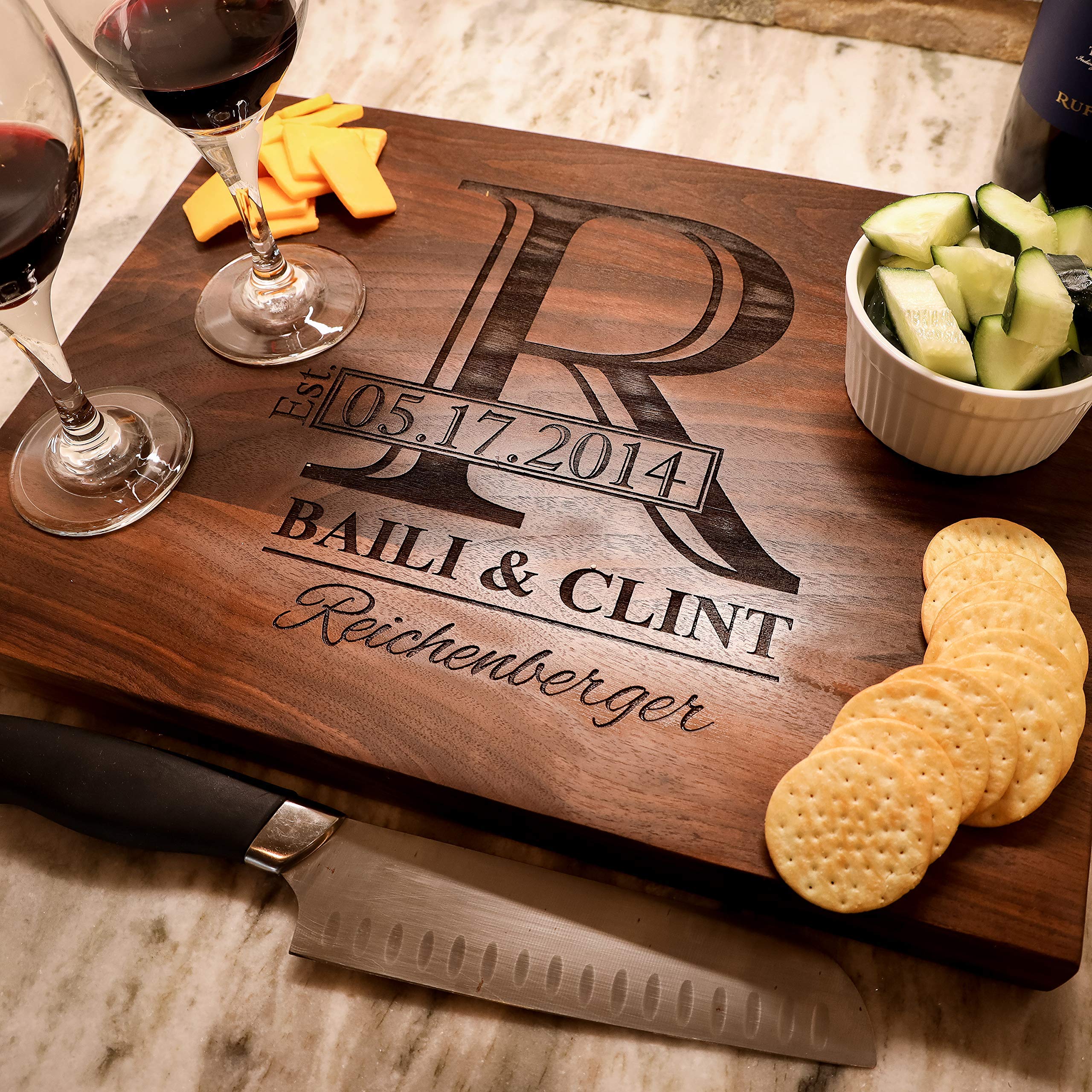 Personalized Wooden Cutting Board - Handmade in USA - Custom Engraved Kitchen Gift for Couples, Weddings, Anniversaries & Holidays (Multiple Sizes SM-XXL) - Perfect for Home Decor, Housewarming & Special Occasions