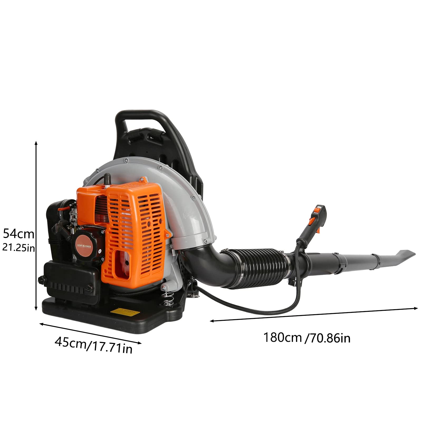 63CC 3HP 2-Stroke Gas Powered Backpack Leaf Blower - High Power Lawn & Garden Blower for Leaves, Snow, Grass - Single Cylinder Air-Cooled Engine - Ideal for Yard Cleaning, Gutter Maintenance & Snow Removal