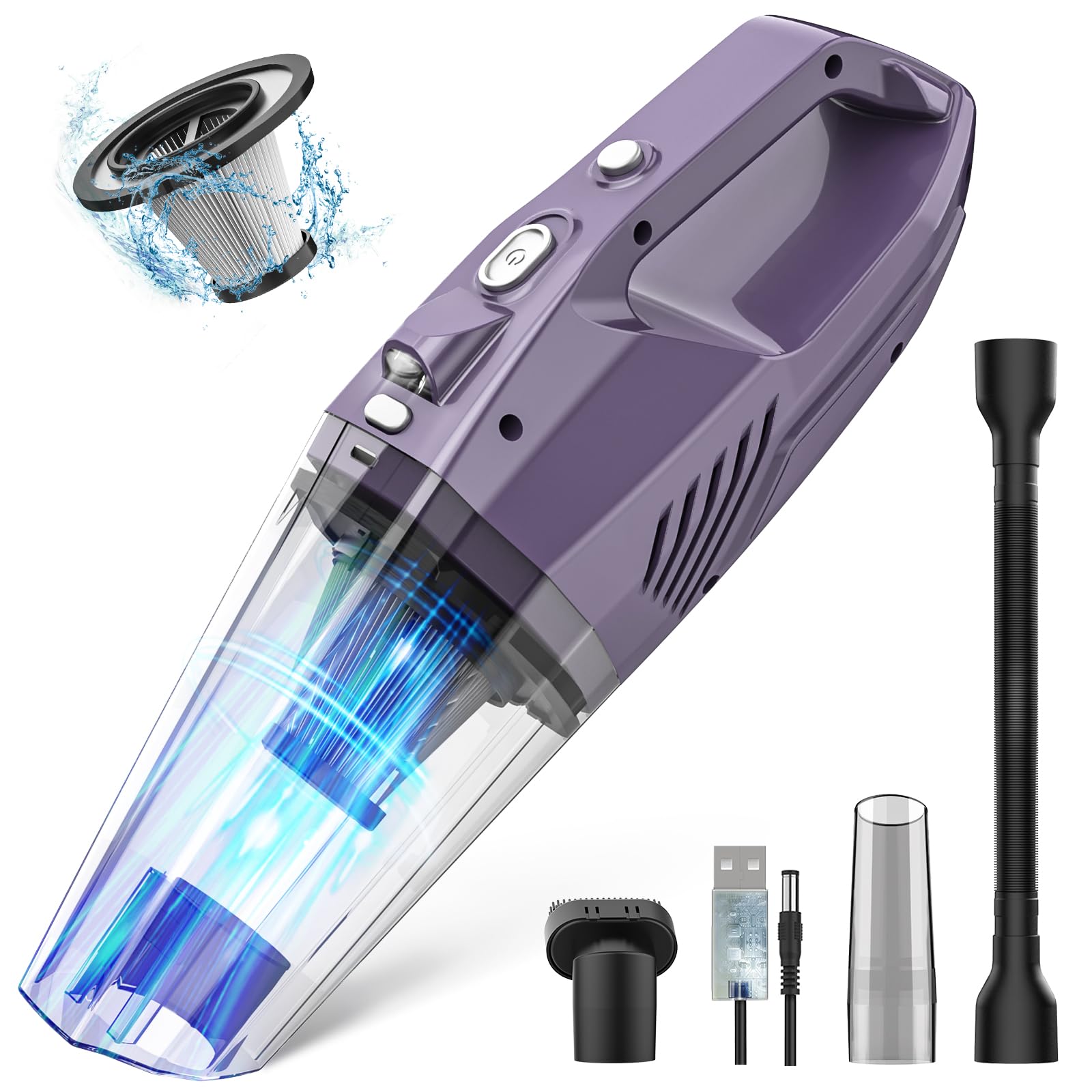 Best Cordless Handheld Vacuum for Car, Home & Office - Rechargeable, Lightweight & Portable with Multi-Accessories & LED Light | Perfect for Car Seats, Desks, Sofas & Pet Hair Cleaning
