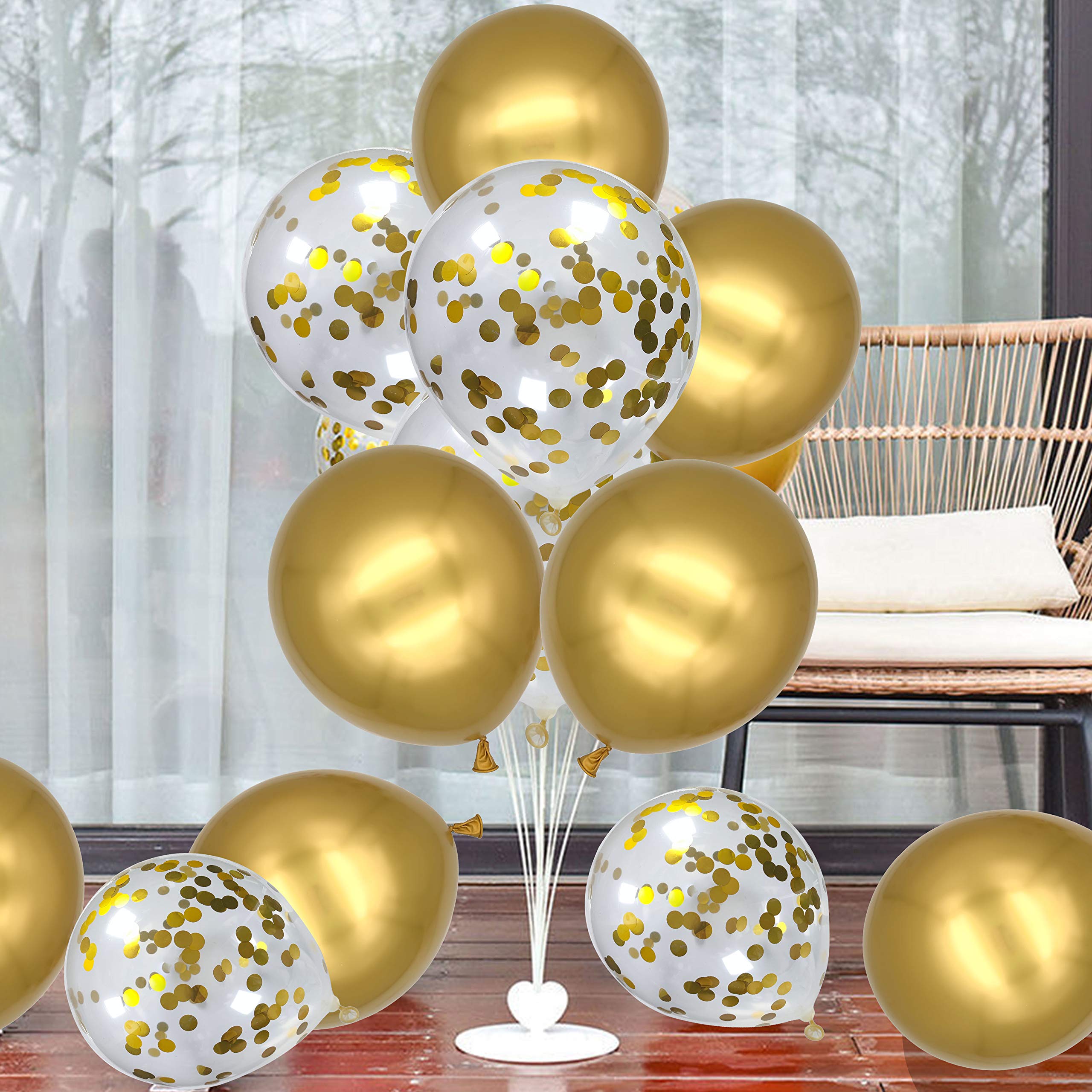 12 Pack Metallic Gold Confetti Balloons - Shiny Latex Balloons with Ribbon for Birthday, Wedding, Party Decorations | Perfect for Baby Showers, Graduations & New Year Celebrations