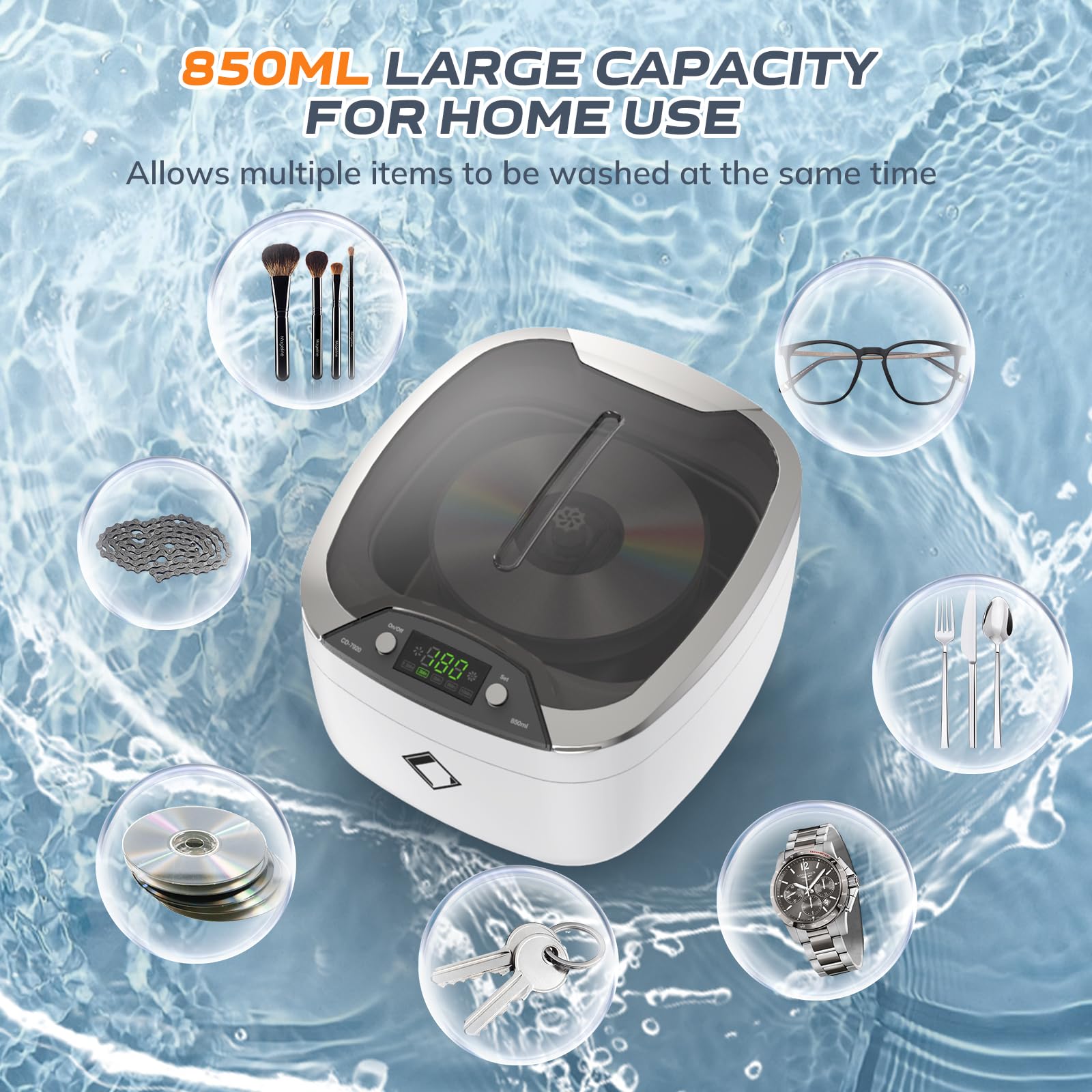 LifeBasis Ultrasonic Jewelry Cleaner Machine - 850ml (28oz) LCD Digital Timer for Jewelry, Watches, Glasses, CDs, Makeup Brushes | Home & Professional Cleaning Solution for Jewelry Stores, Spas, and Personal Use