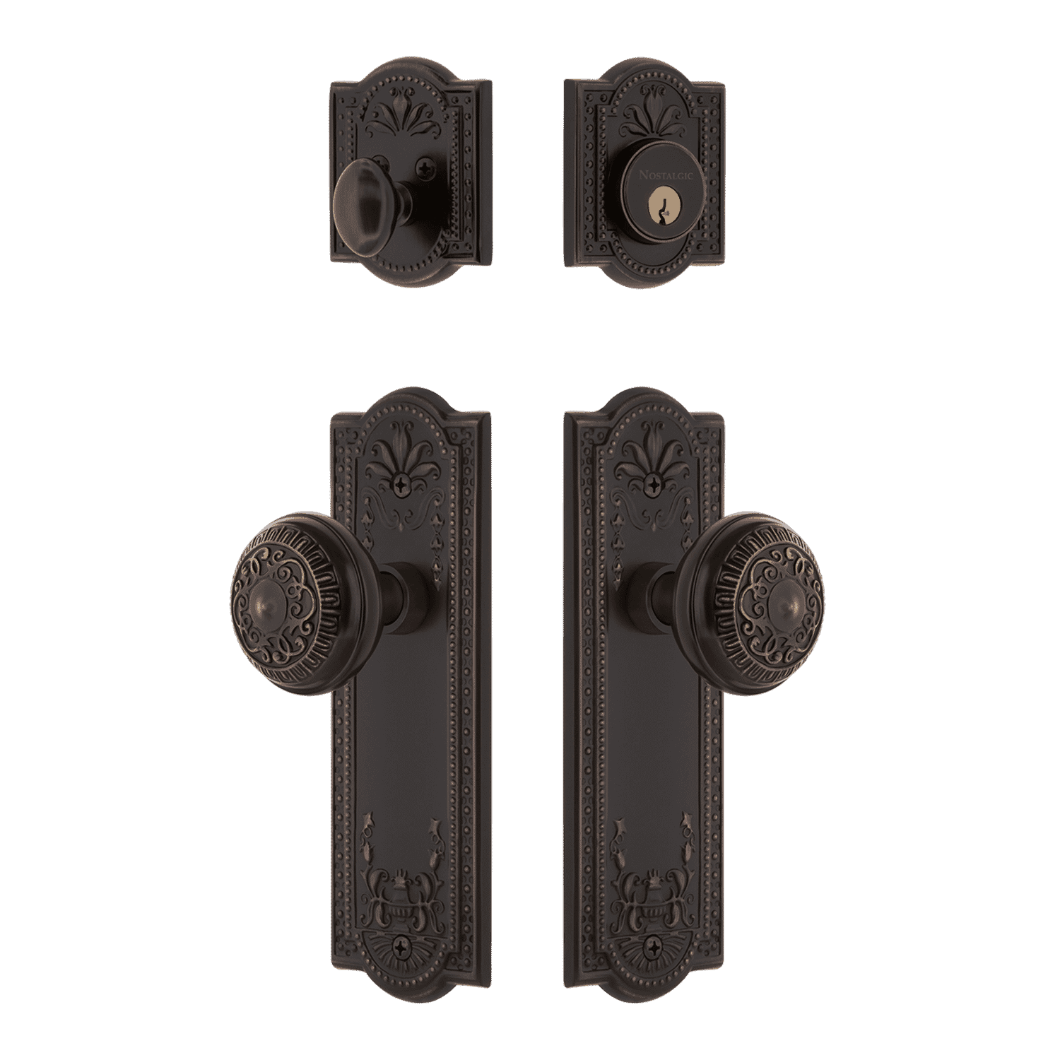 Timeless Bronze Meadows Entry Set with Egg & Dart Knob - Elegant Door Hardware for Traditional & Classic Home Interiors