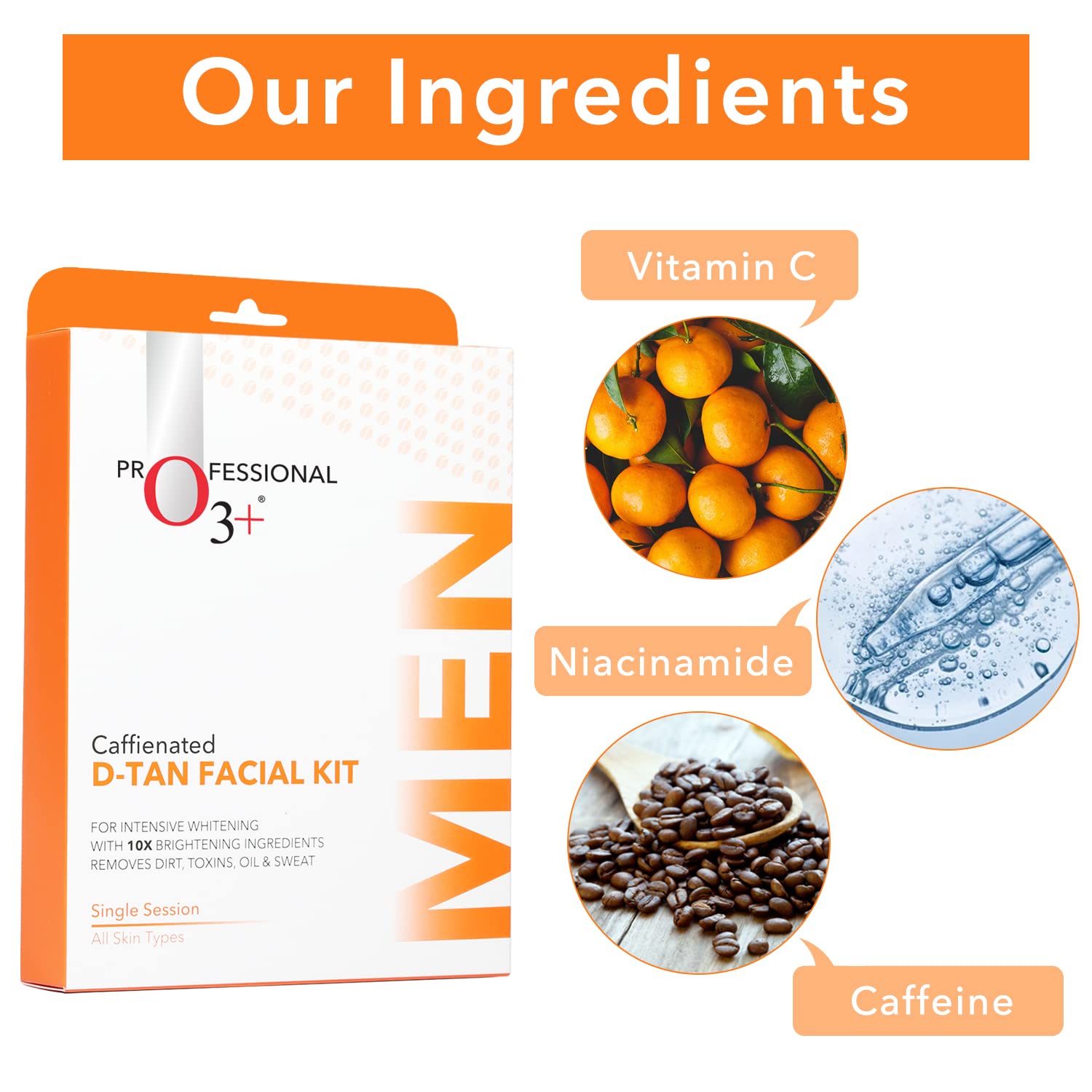 O3+ Caffeinated D-Tan Facial Kit & Brightening Whitening Face Wash 50g Combo - Exfoliating & Skin Brightening Treatment for Glowing Complexion | Perfect for Daily Skincare Routine & Special Occasion Prep