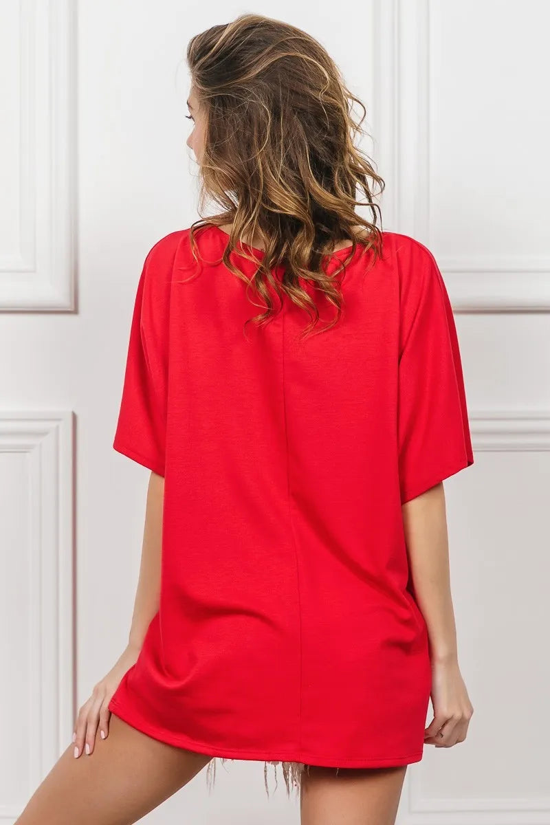BiBi French Terry Women's Top with Front Pocket & Dolman Sleeves - Casual Loungewear for Home & Street Style
