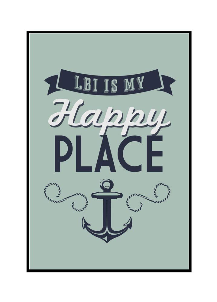 Long Beach Island New Jersey LBI Is My Happy Place Framed Canvas Wall Art - 24x36 Inch Gallery Wrapped Stretched Ready to Hang - Perfect for Beach House Decor, Coastal Living Room, Jersey Shore Gift