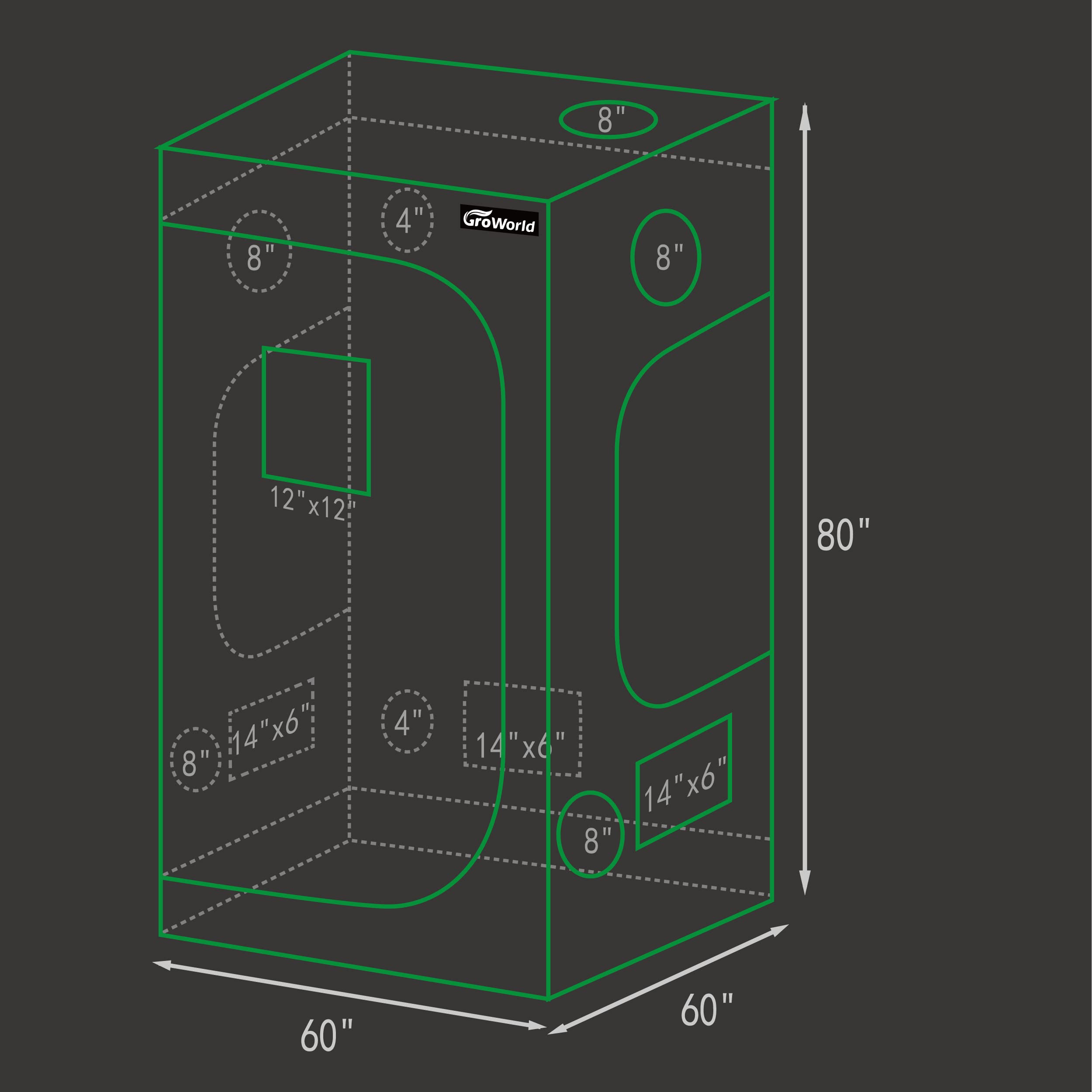 600D Mylar Hydroponic Grow Tent 60x60x80 Inches - High Reflective Greenhouse Grow Tent with Observation Window & Removable Floor Tray for Indoor Plants | Perfect for Home Gardening, Hydroponics, and Seed Starting (Texas Made)