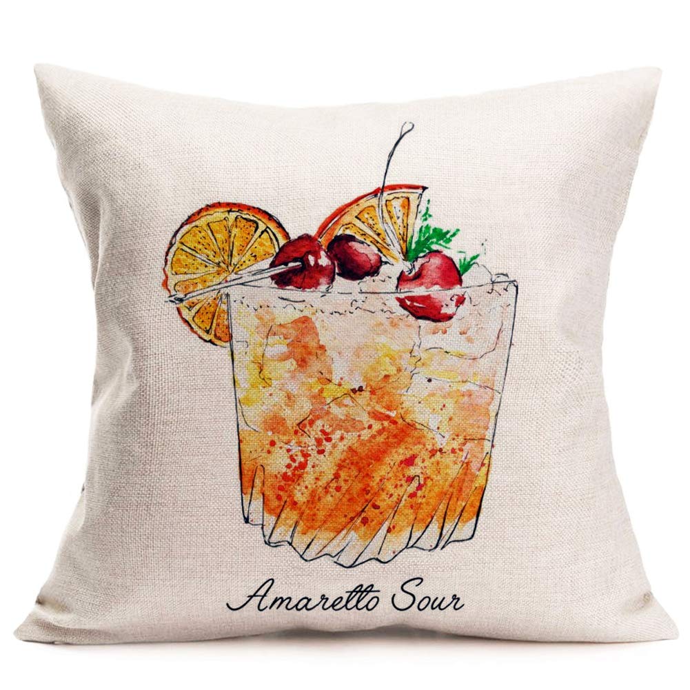 Fukeen Summer Throw Pillow Cases Set of 4 - 18x18 Inch Tiki Bar & Cocktail Themed Decorative Cushion Covers (Blue Hawaiian, Kiwi Mojito) - Cotton Linen Square Pillowcases for Couch, Sofa & Home Decor - Perfect for Beach House, Tropical Party & Vacation Vibes