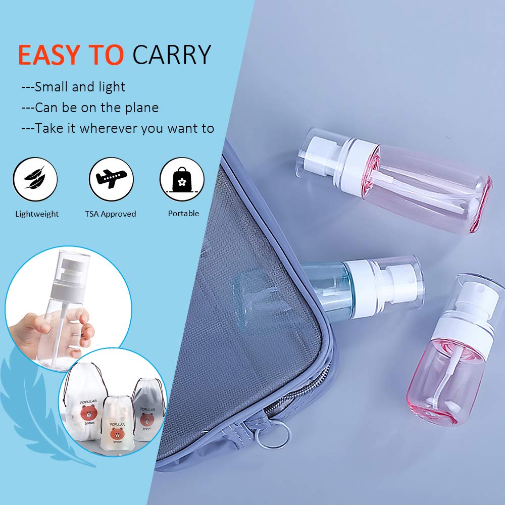 AMORIX 6PCS 100ml (3.4 oz) Empty Fine Mist Spray Bottles - Refillable Travel Size Containers for Essential Oils, Hairspray, Perfume & Cosmetics | Includes Drawstring Bag | Perfect for Travel, Gym, Salon & Home Use