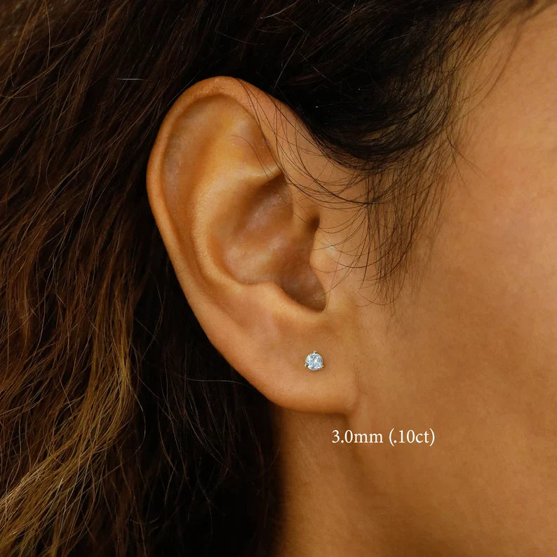 Minimalist Small Three Prong Stud Earrings - Single Low Profile Earring (Half Pair) SE017H - Perfect for Everyday Wear, Work & Special Occasions