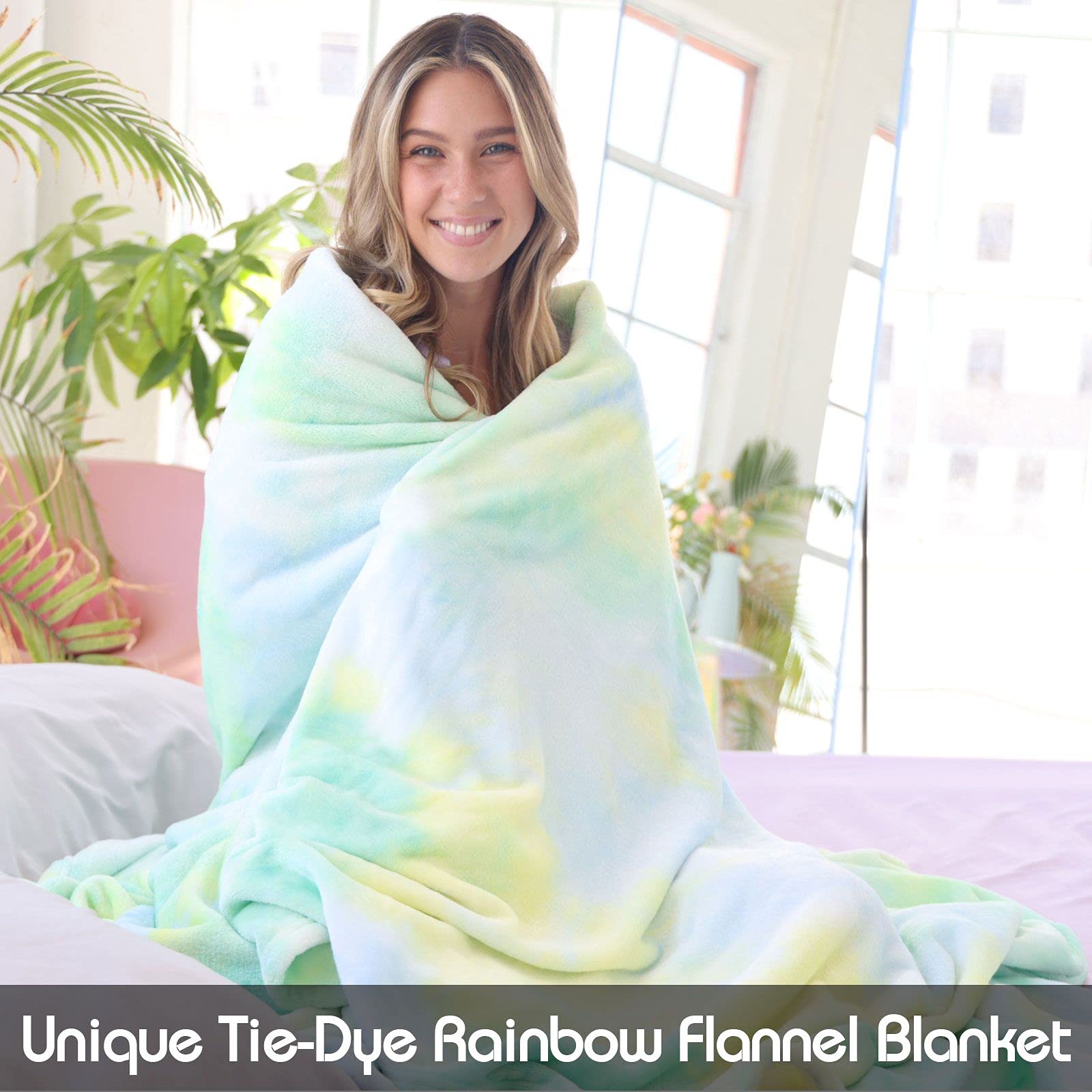 Rainbow Tie Dye Fleece Blanket - Soft & Warm Twin/Full Size Plush Blanket for Girls, Teens & Adults | Pastel Green Mint Decorative Throw | Perfect for Bedroom Decor, Sleepovers, Gifts & Cozy Nights