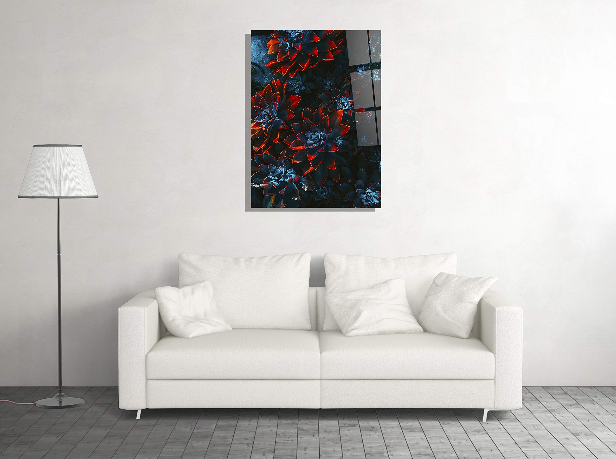 Floral Tempered Glass Wall Art - 24x36 Inch Modern Botanical Decor for Home, Office, Hotel | Elegant Flower Plant Artwork | Perfect Housewarming Gift & Interior Design Accent | Living Room, Bedroom, Lobby Decoration