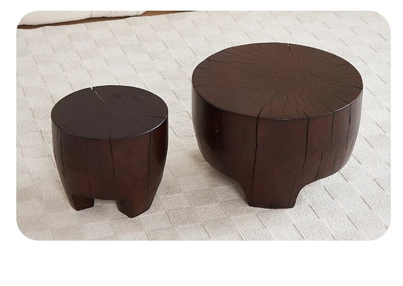 Rustic Tree Trunk Solid Wood Coffee Table - Natural Round Log Side Table for Living Room, Cabin & Outdoor Patio Furniture