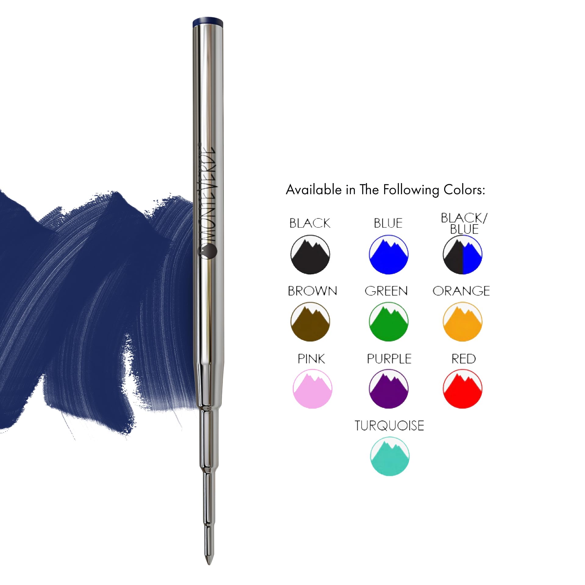Monteverde USA Ballpoint Pen Refills for Montblanc Pens - Medium Point Soft Roll Blue/Black Ink (2 Pack) M132BB - Perfect for Office, School & Everyday Writing