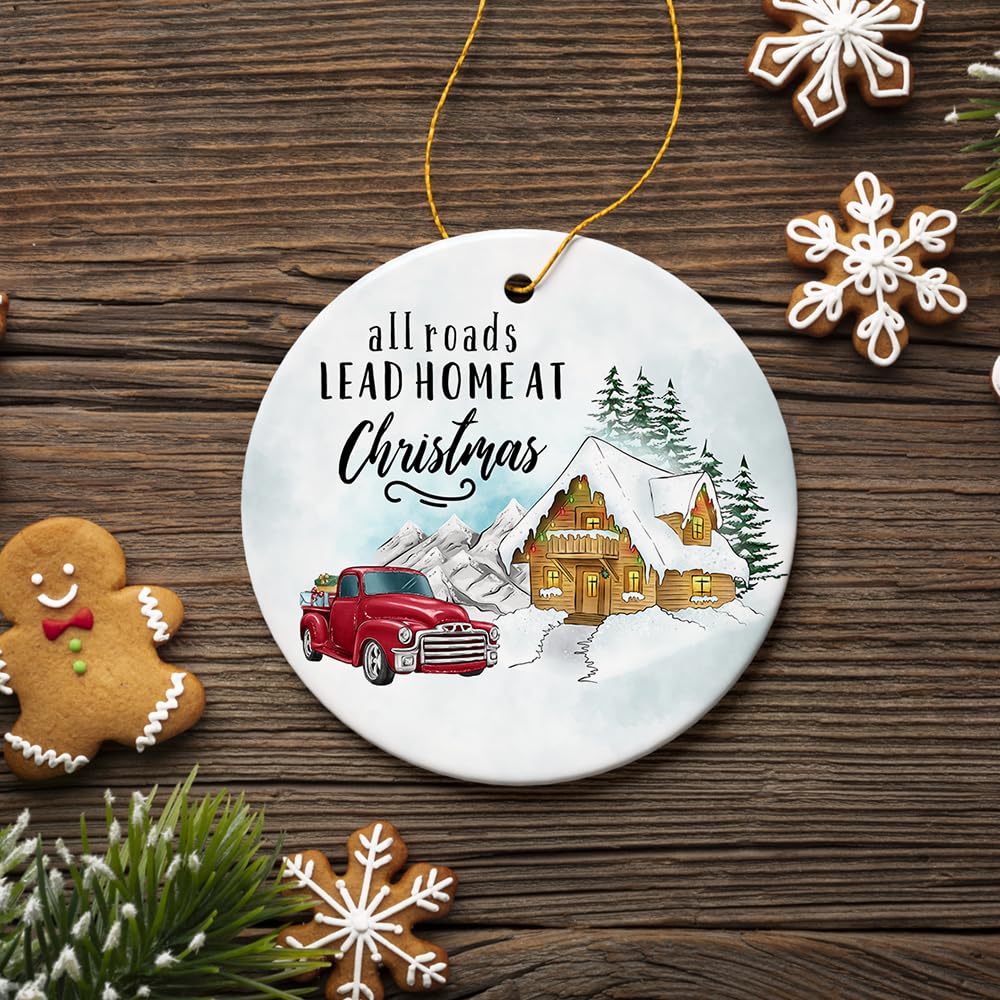 All Roads Lead Home Christmas Ornament - Handmade Holiday Tree Decoration for Xmas, Family Reunion & Winter Home Decor