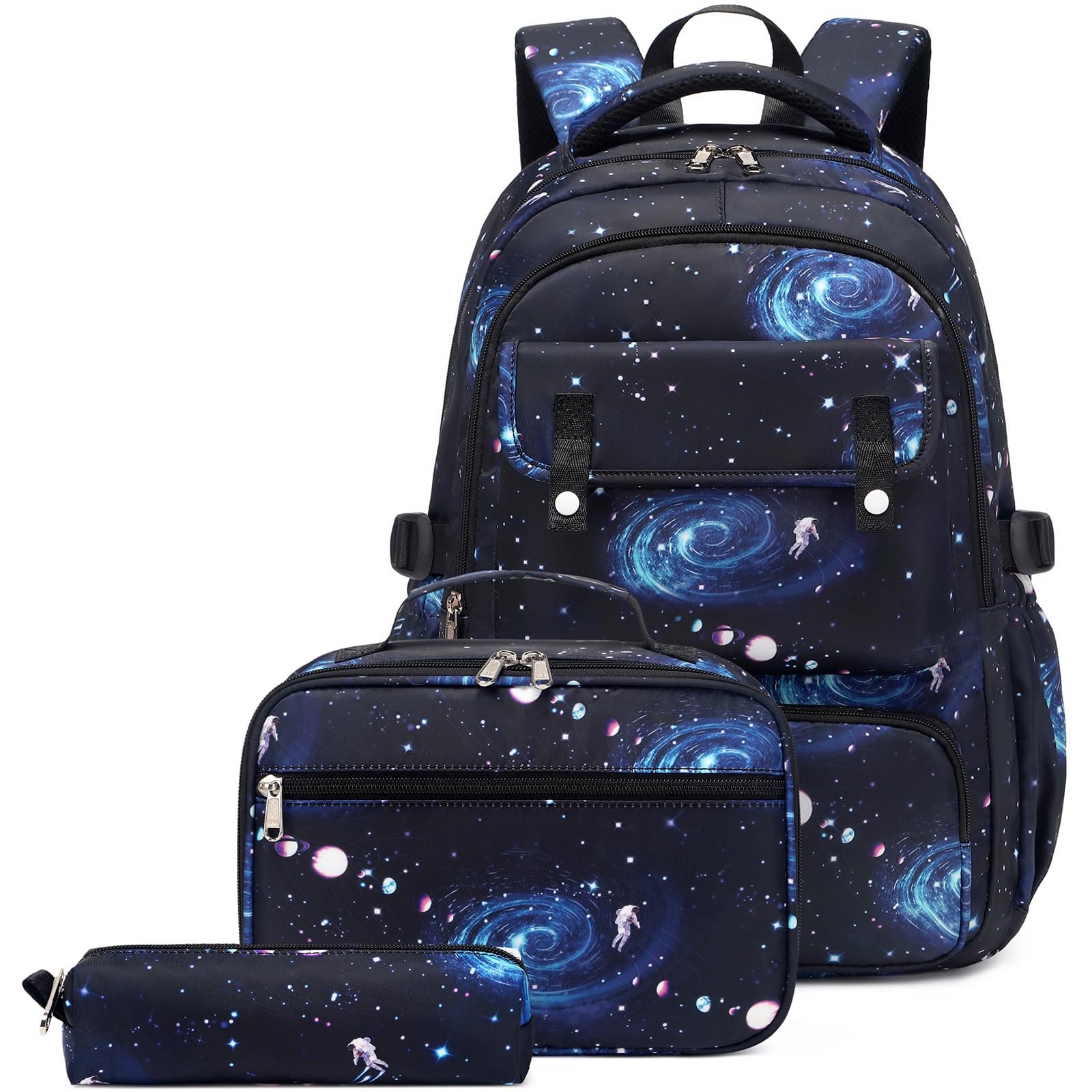 Galaxy Print School Backpack for Boys with Lunch Box - Lightweight Water Resistant Kids Backpack for Elementary & Middle School - Perfect for Daily Use, School Trips & Outdoor Adventures