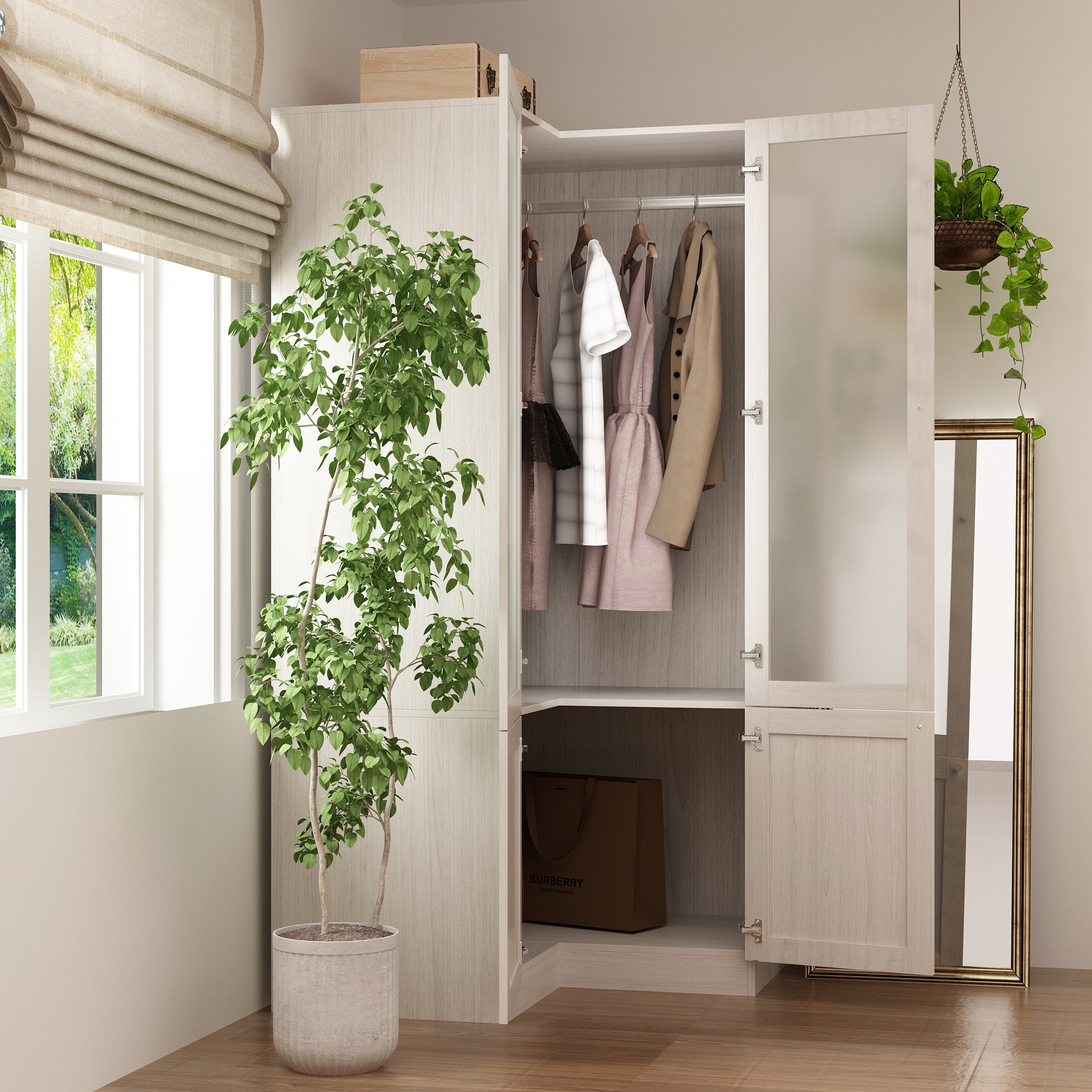 Solid Wood & Manufactured Wood Armoire - Spacious Storage for Bedroom, Living Room, or Office - Perfect for Organizing Clothes, Linens, and Home Essentials