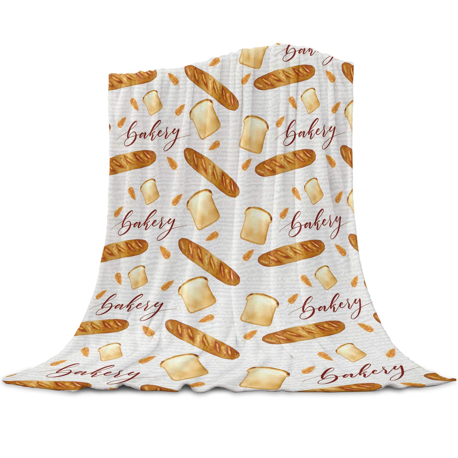 Sailground Flannel Fleece Throw Blanket - Cute Baguette Cartoon Baking Tile Art Pattern - Lightweight Cozy Microfiber Blanket for Baby, Travel, Couch & Bed - Super Soft Warm Blanket for Home, Office & Gift Giving