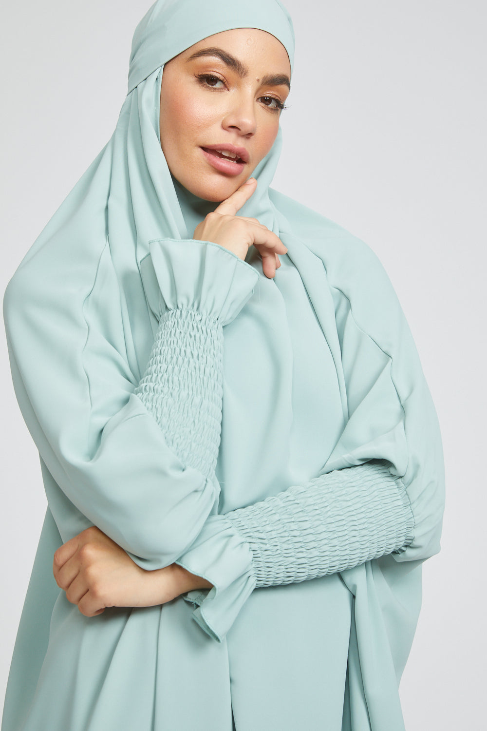 One Piece Full Length Jilbab Prayer Abaya with Frill Cuff - Glacier Color Modest Islamic Dress for Women - Perfect for Daily Wear, Mosque Prayer & Special Occasions