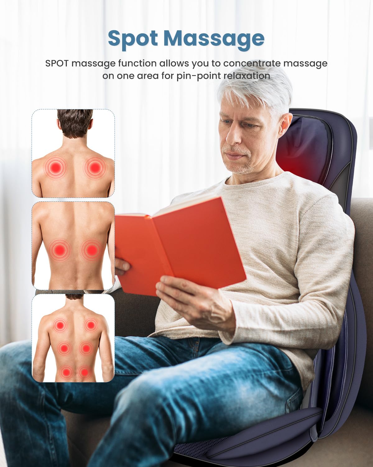 COMFIER Shiatsu Back Massager with Heat - Deep Tissue Massage Chair Pad for Neck, Back & Shoulder Pain Relief - Adjustable Height Seat with Tapping Compression - Perfect Gift for Women & Men - Use at Home, Office or Car for Ultimate Relaxation