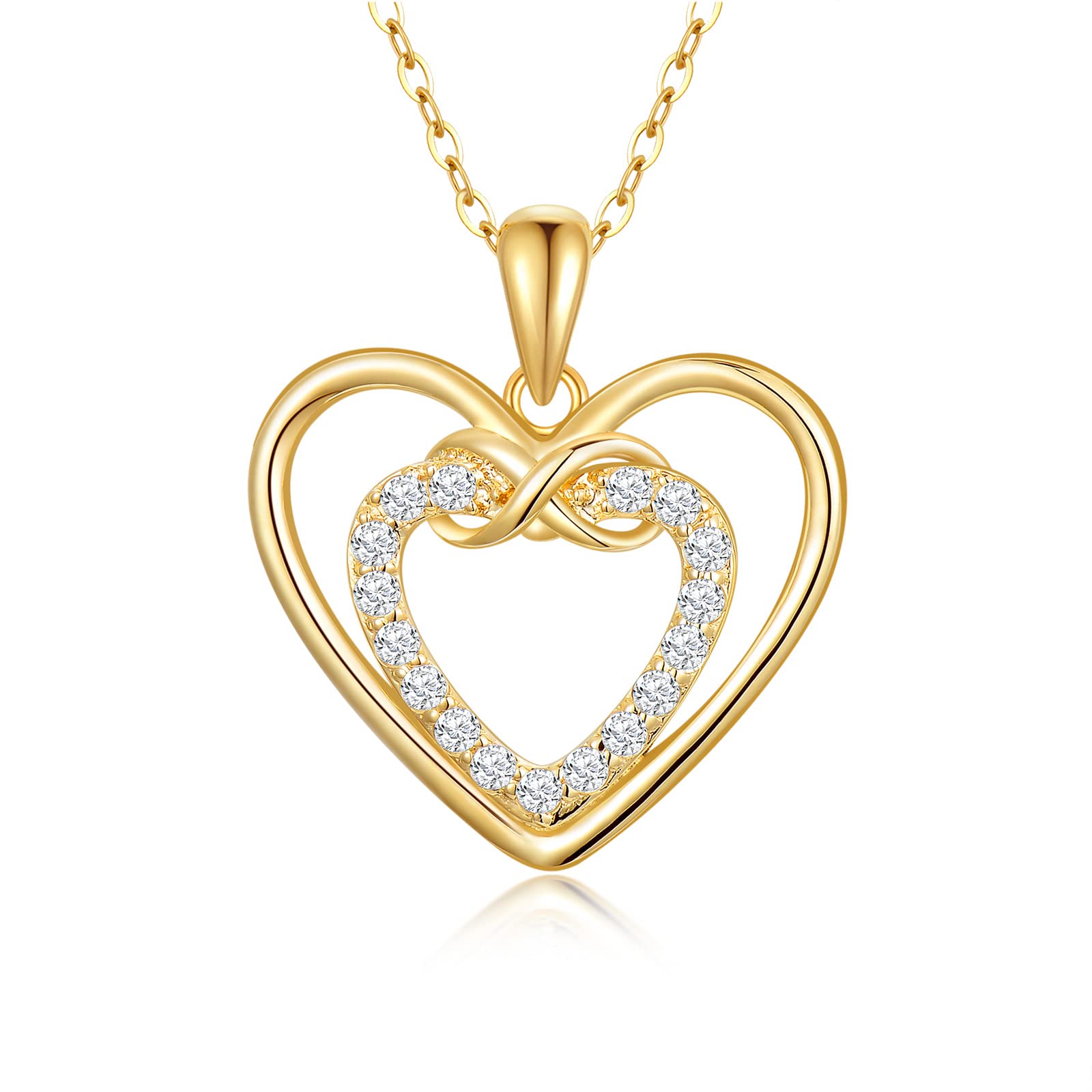 14k Gold Double Heart Pendant Necklace for Women - Elegant Jewelry Gift for Mother’s Day, Valentine’s Day, Anniversary & Birthday - Perfect for Romantic Dates, Special Occasions and Everyday Wear