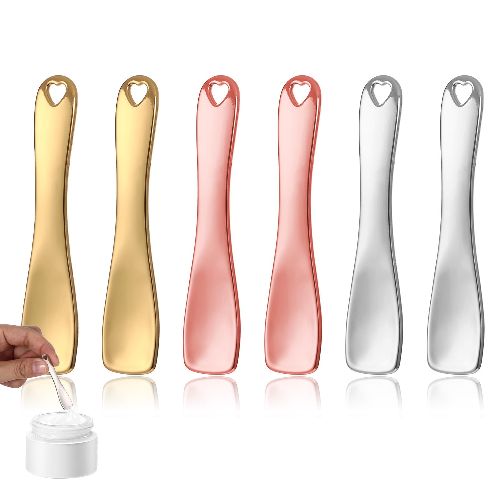 6-Piece Mini Metal Makeup Spatula Set - Reusable Cosmetic Tool for Skincare, Face Masks, Creams & Lotions (Silver, Gold, Rose Gold) | Perfect for Travel Kits, Salon Use & Home Beauty Routines