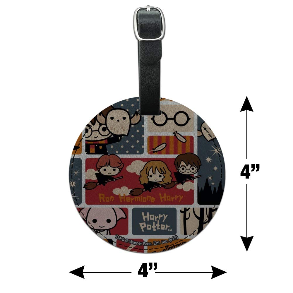 Harry Potter Chibi Style Round Leather Luggage Tag - Cute Travel ID Card Holder for Suitcases, Backpacks & Carry-On Bags - Perfect for Harry Potter Fans & Travel Enthusiasts