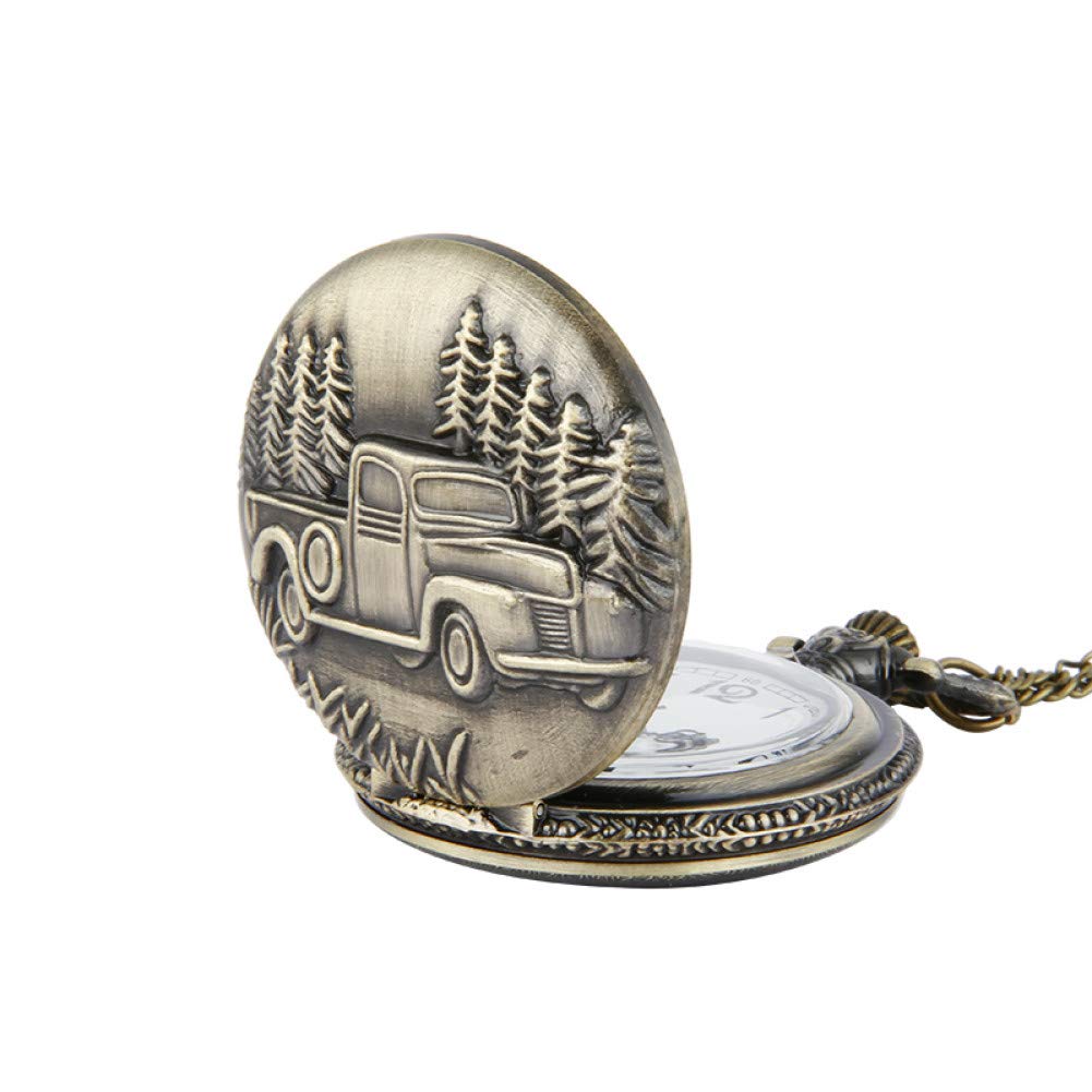 Vintage Large Forest Small Truck Retro Pocket Watch - Classic Car-Themed Antique Pocket Watch for Men & Women | Perfect for Collectors, Gifts, and Steampunk Fashion Accessories