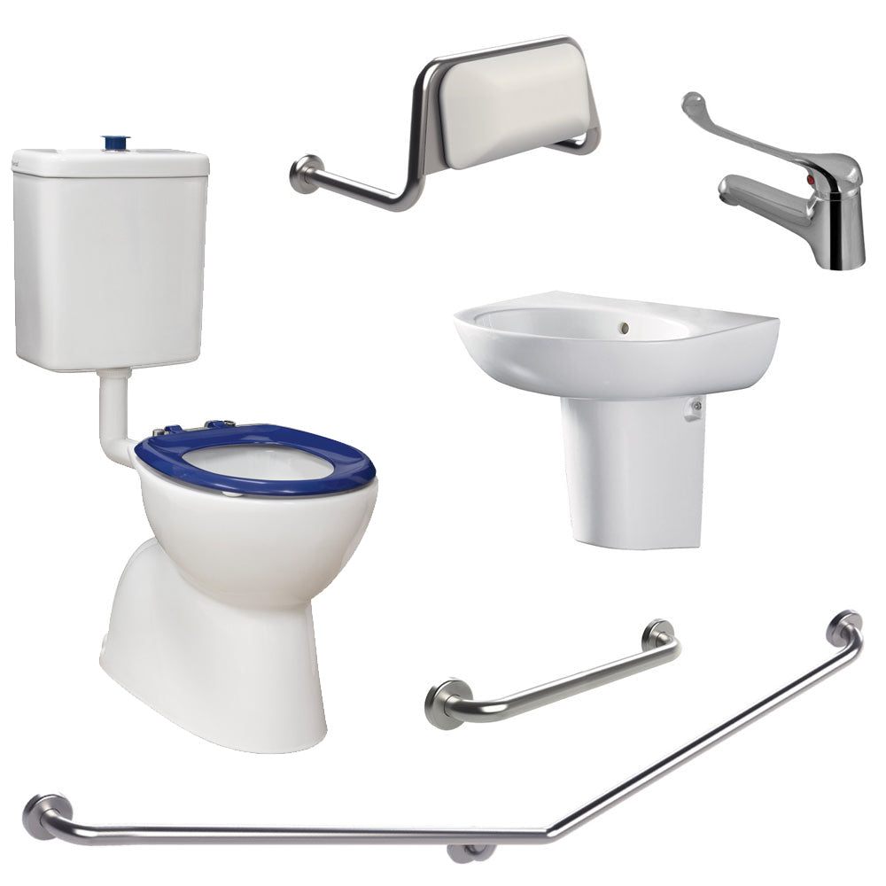 Fienza CARE2L Accessible Toilet Safety Kit with Left-Hand 40° Grab Bar & Blue Raised Toilet Seat - Ideal for Elderly & Disabled Bathroom Assistance