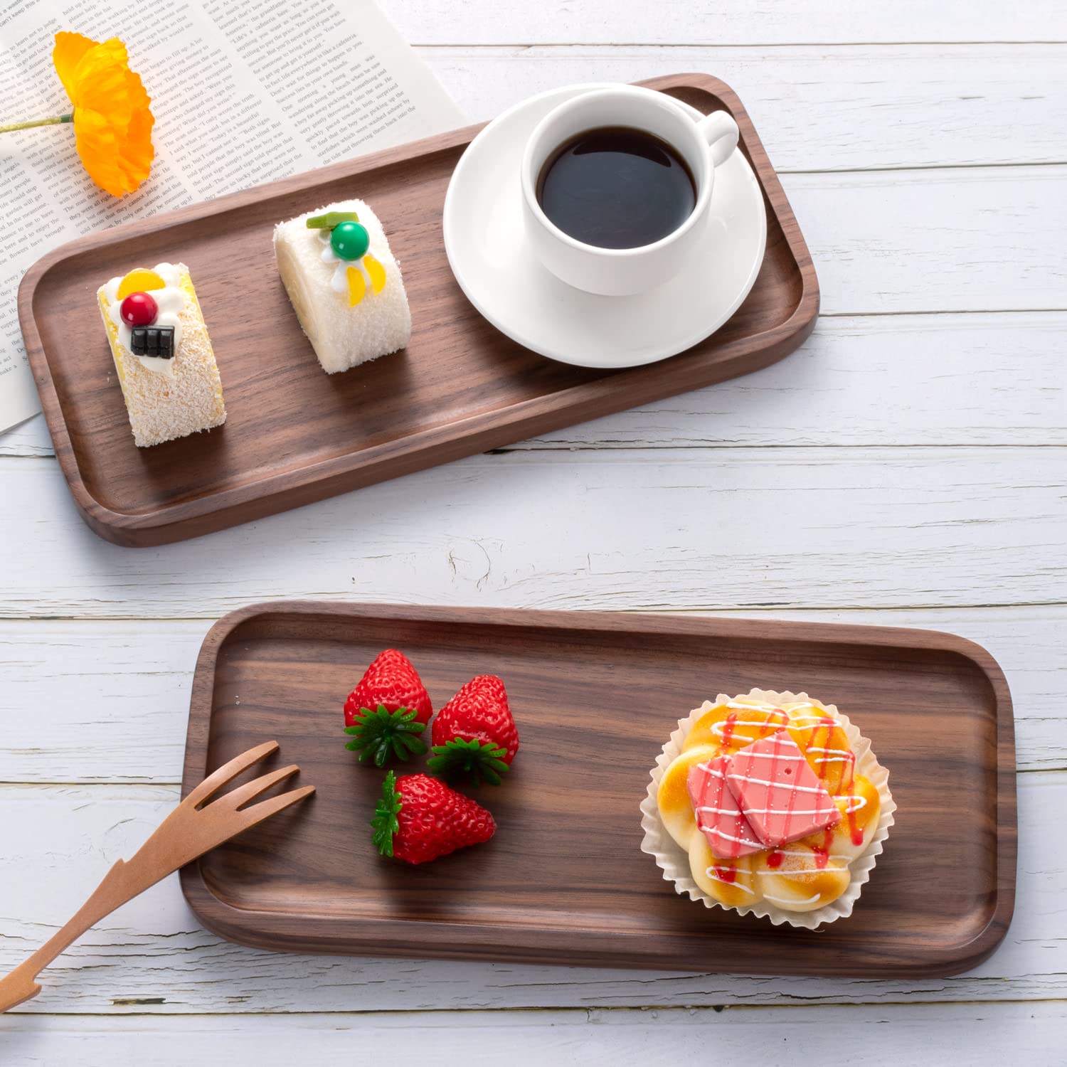 Walnut Wood Serving Tray - 11.8x5 Inch Rectangle Platter for Fruits, Cookies, Bread | Elegant Wooden Cheese Board & Charcuterie Tray for Parties, Dining & Home Decor