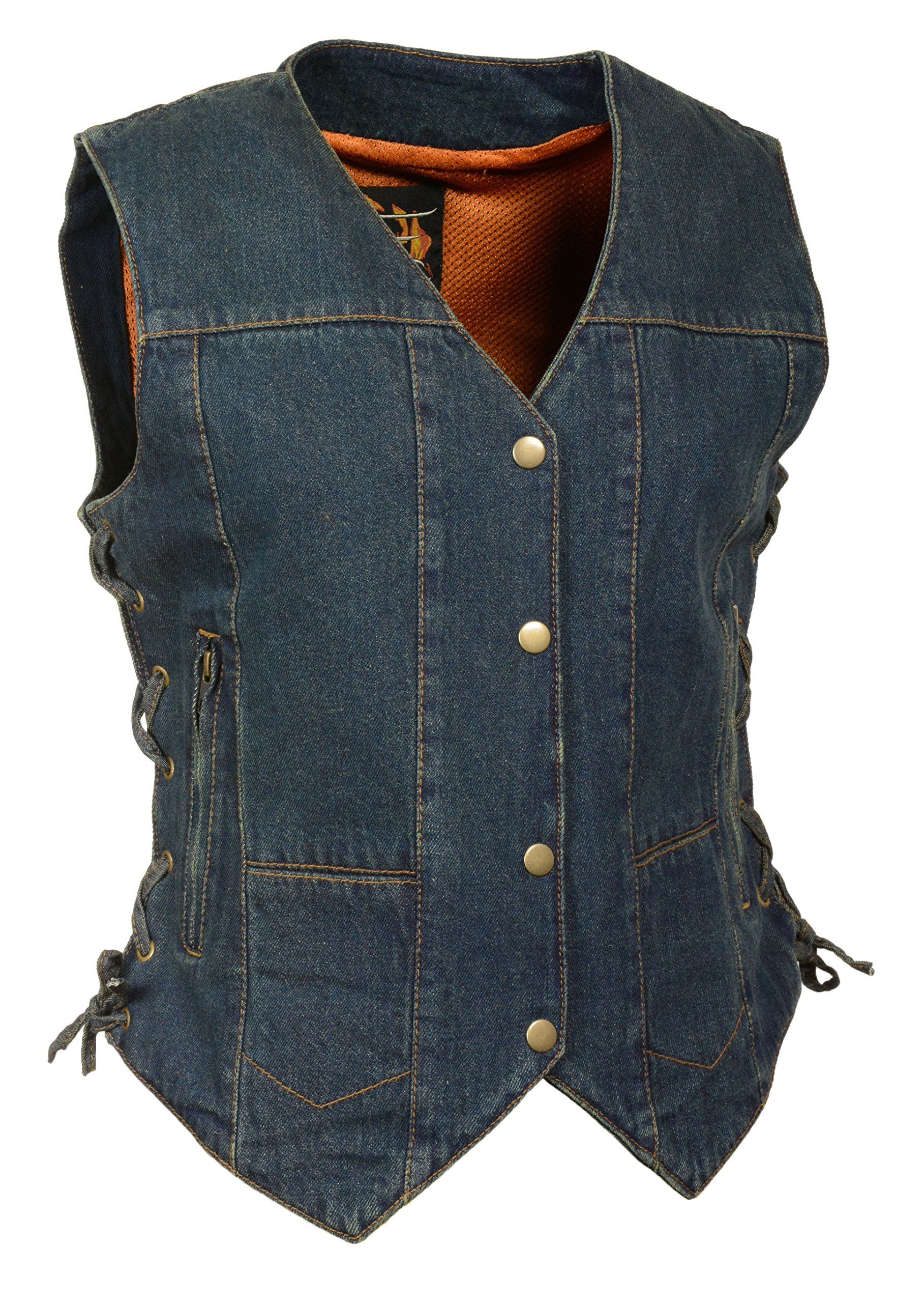 Women's Denim Vest with 6 Pockets & Side Lace Detail - Concealed Gun Pockets for Concealed Carry | Stylish Layering Piece for Outdoor, Casual Wear & Concealed Carry Fashion