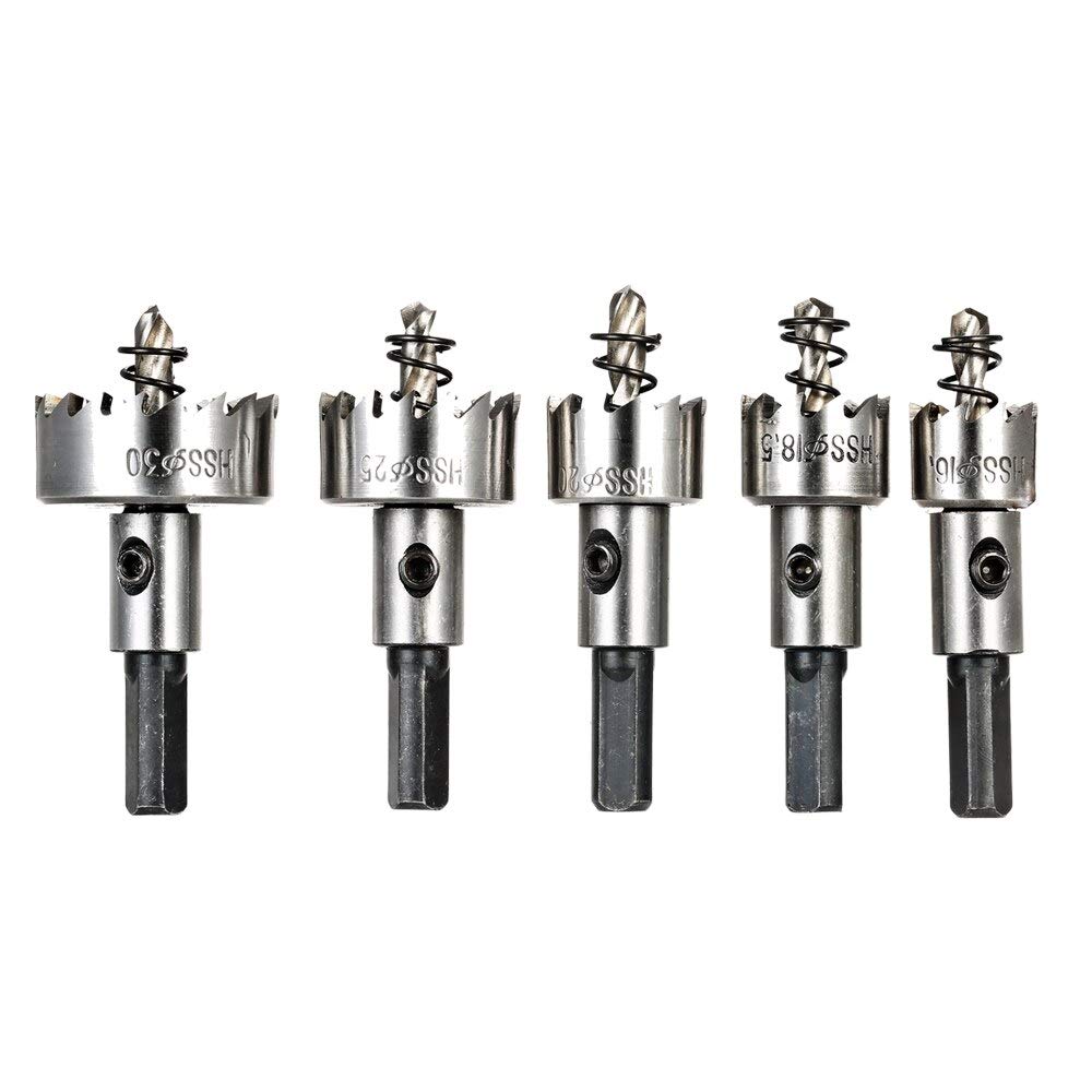 5PCS High Speed Steel (HSS) Hole Saw Drill Bit Set - 16/18.5/20/25/30mm Saw Tooth Cutter for Power Drilling Tools - Perfect for Wood, Metal, PVC, and Drywall Projects