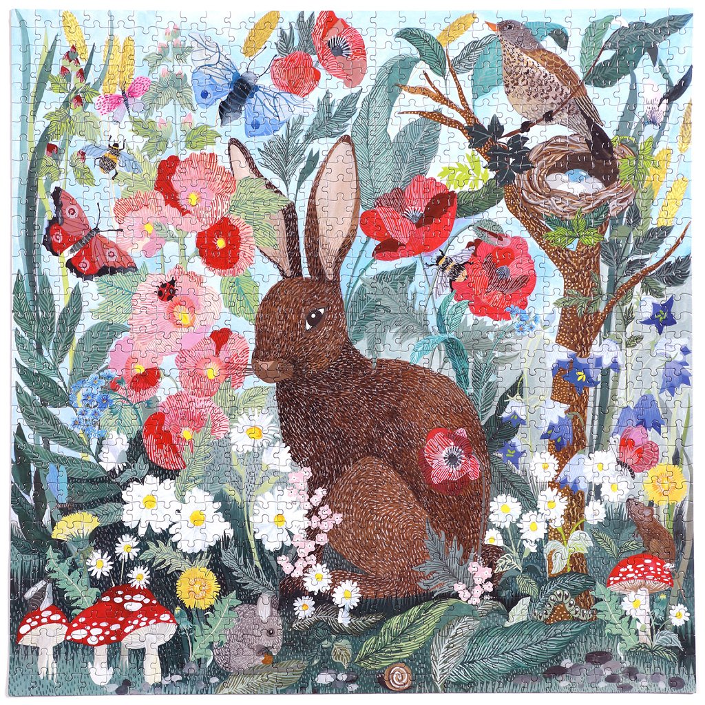 eeBoo 1000 Piece Jigsaw Puzzle - Poppy Bunny Wonky Art - Challenging Adult Puzzle for Relaxation & Home Decor - Perfect for Family Game Night & Stress Relief Activities