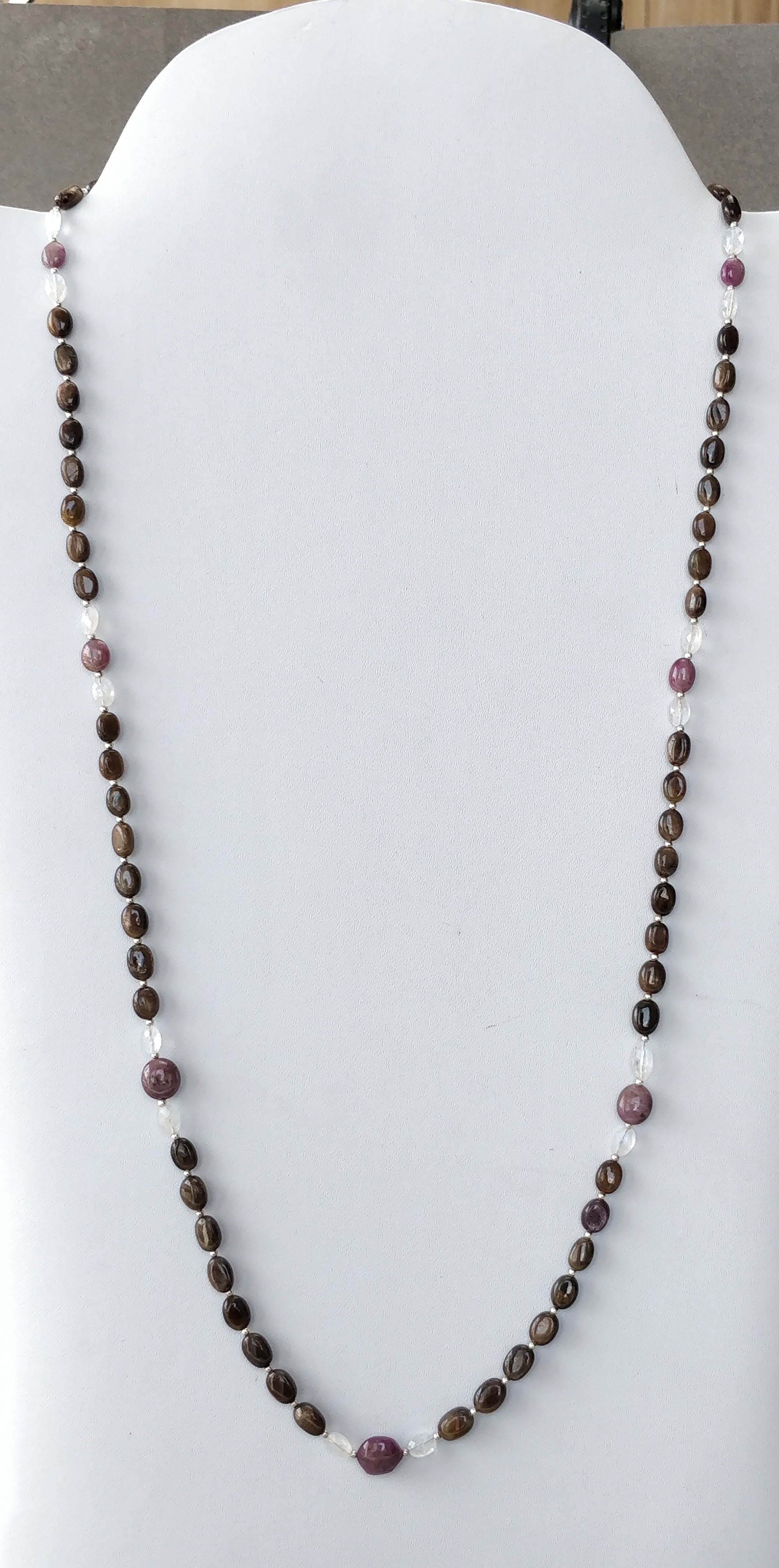 Natural Chocolate Sapphire Moonstone & Star Ruby Gemstone Necklace - 122.00cts Untreated Oval Stones with 925 Sterling Silver (6*4mm & 9*8mm) | Elegant Jewelry for Women, Perfect for Weddings, Parties & Special Occasions
