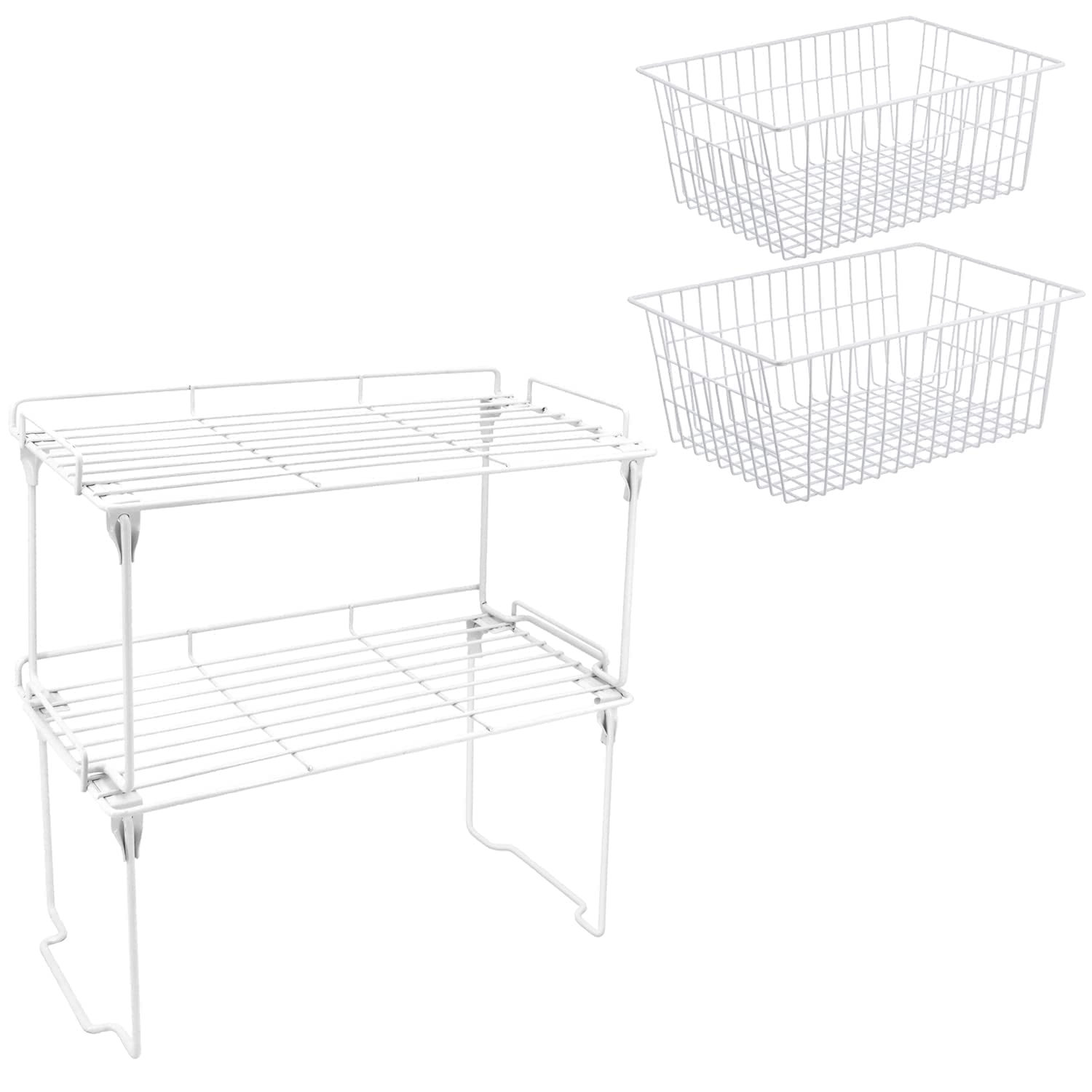 Redrubbit Stackable Kitchen Cabinet Storage Shelf Rack - Space Saving Organizer for Pantry, Bathroom & Closet - Perfect for Storing Spices, Cans & Toiletries