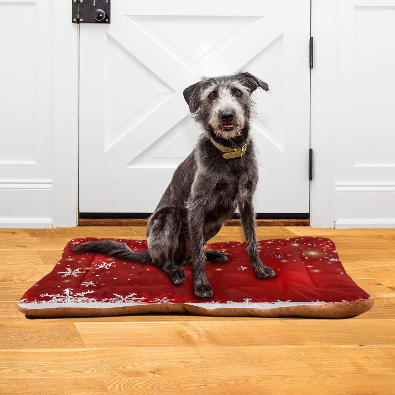 Christmas Snowflakes Pet Bed - Soft Washable Dog & Cat Crate Mat with Anti-Slip Bottom - Comfortable Kennel Pad for Small & Medium Pets (18x24 Inch) - Perfect for Holiday Decor & Cozy Pet Napping