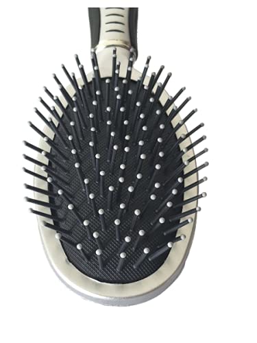 Flat Oval Plastic Hair Brush Set - Blue, Silver & Brown for Hair Styling & Detangling - Perfect for Home, Salon & Travel Use