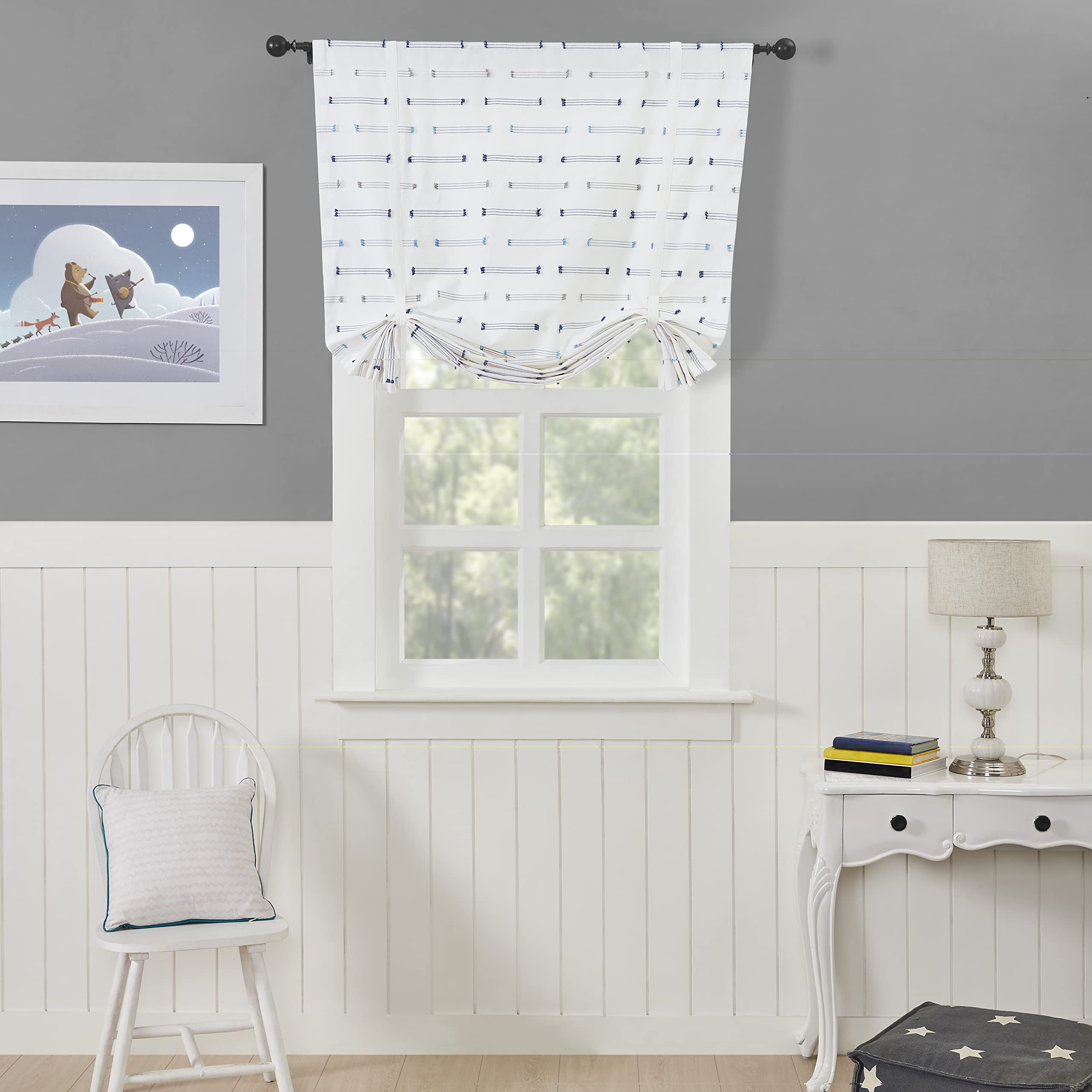 VCNY Home Light Filtering Embroidered Balloon Window Shade - Atlantic Blue, 42 x 63 Inches - Perfect for Living Room, Bedroom & Nursery Decor