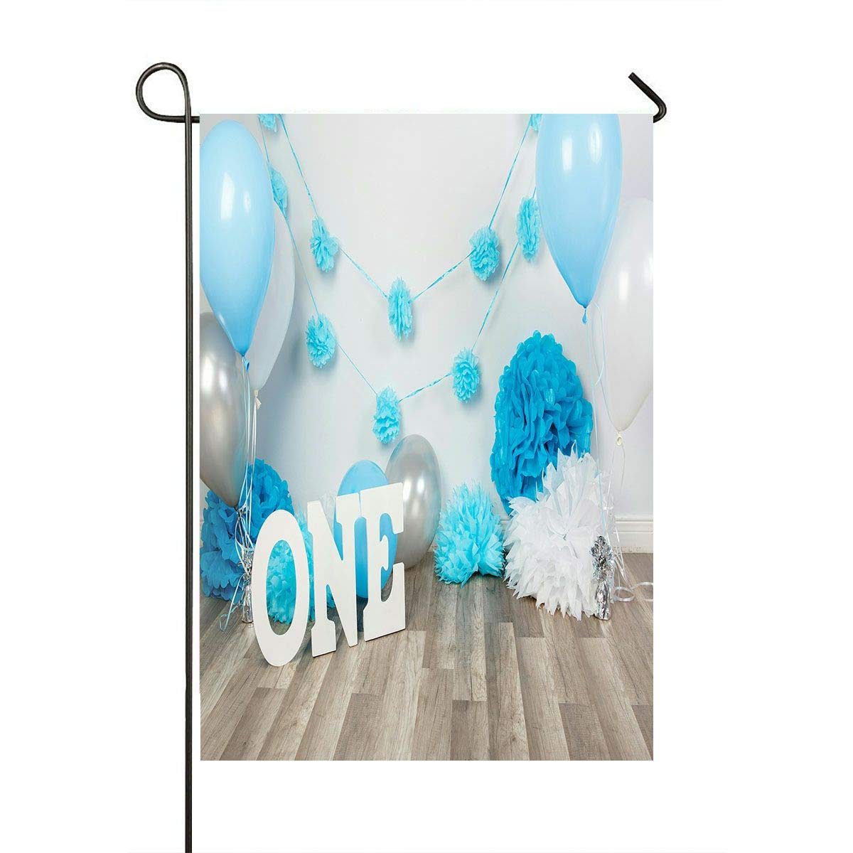 ABPHQTO Premium Gourmet Cake with Blue Balloons - First Birthday Cake Smash Photo Prop - 28x40 Inch Outdoor Garden Flag & House Banner for Parties, Baby Showers & Celebrations