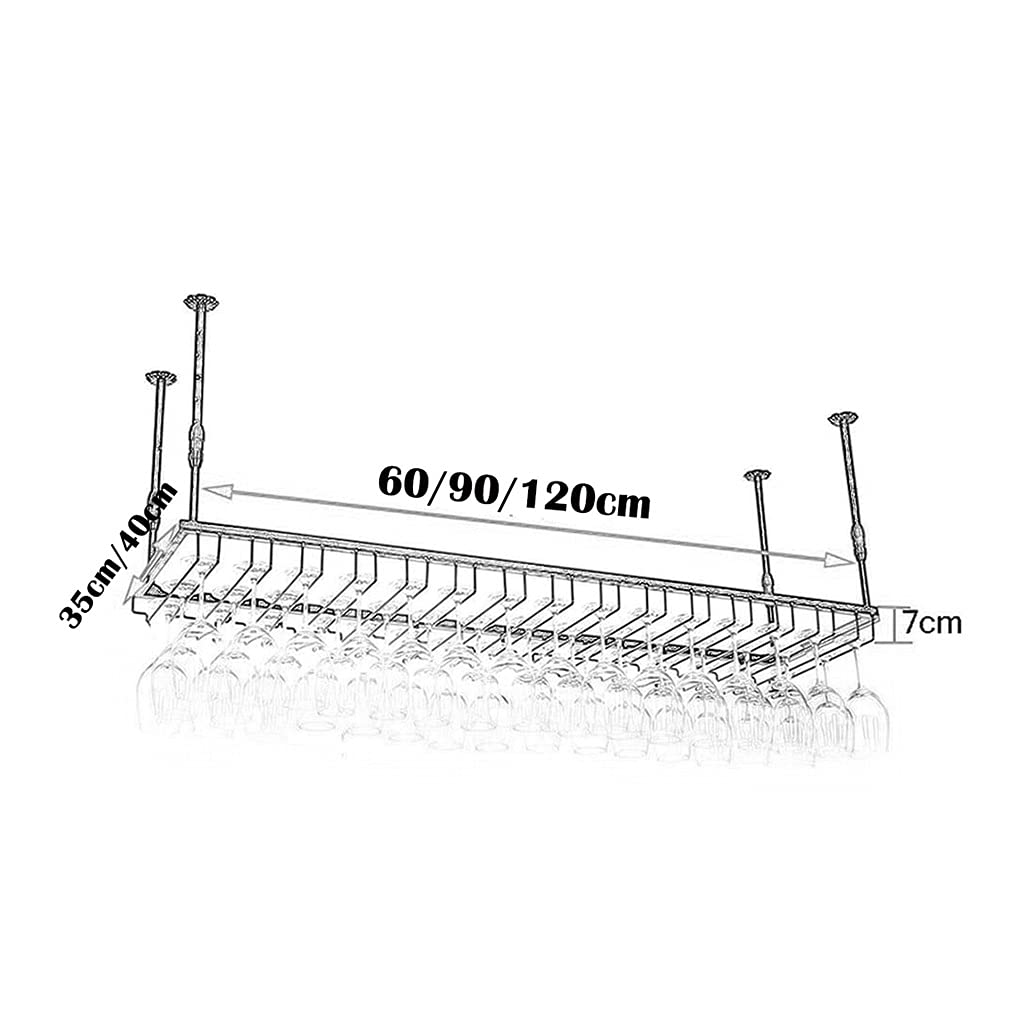 Industrial Ceiling Mounted Wine Glass Holder - Adjustable Height Hanging Rack for Stemware (Black, 90×35cm) - Perfect for Home Bars, Restaurants & Kitchen Storage