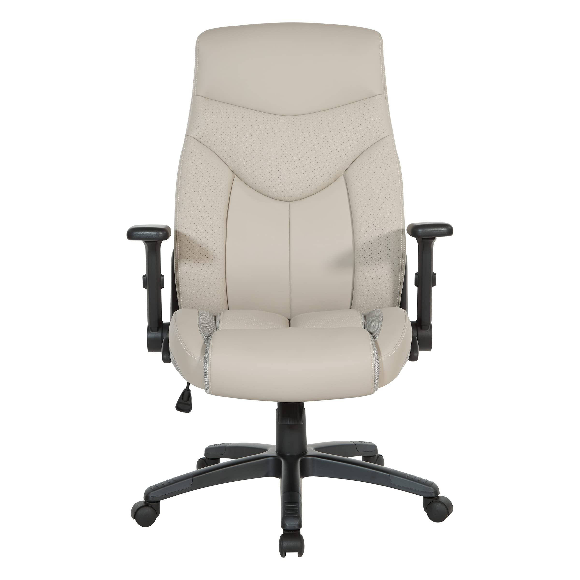 Office Star Executive High Back Bonded Leather Office Chair with Thick Padded Seat & Adjustable Height - Flip Arms, Taupe - Perfect for Home Office, Conference Rooms & Executive Workspaces